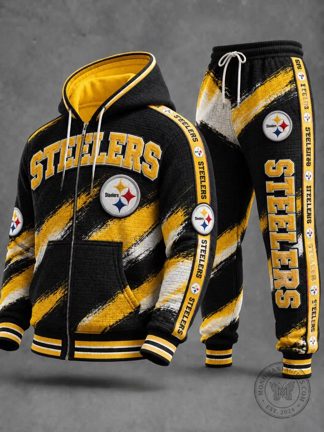 Pittsburgh Steelers Football Team Black And Yellow Striped Hoodie And Pants Set
