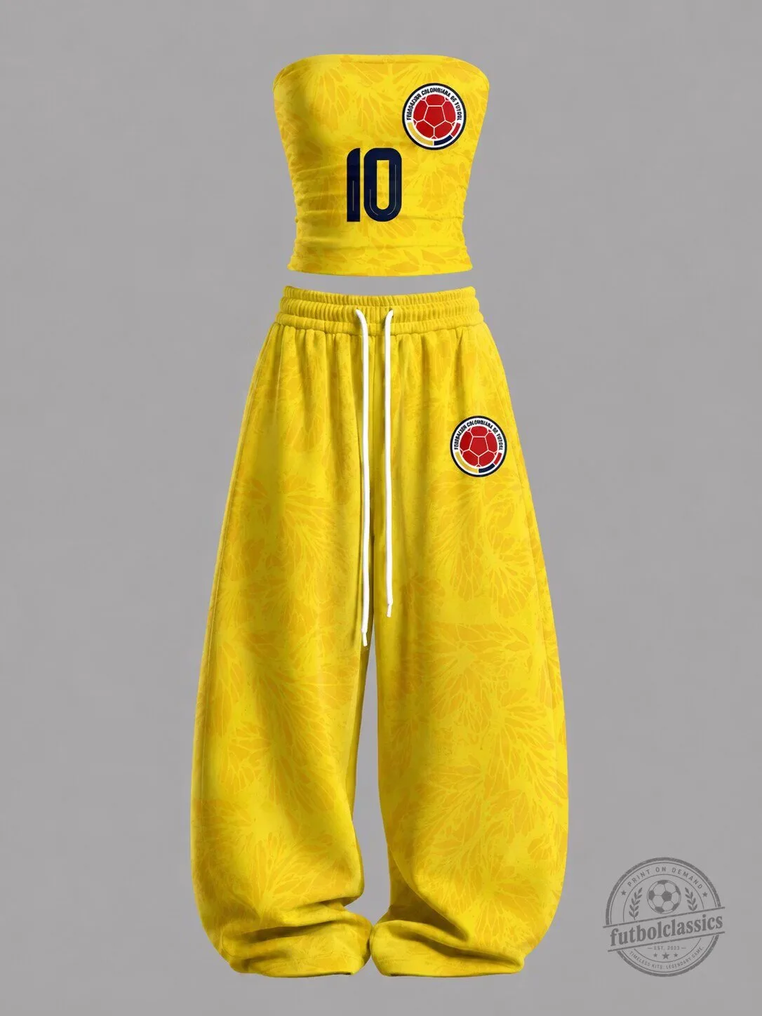 Colombia National Football Team Yellow Tube Top and Harem Pants Set