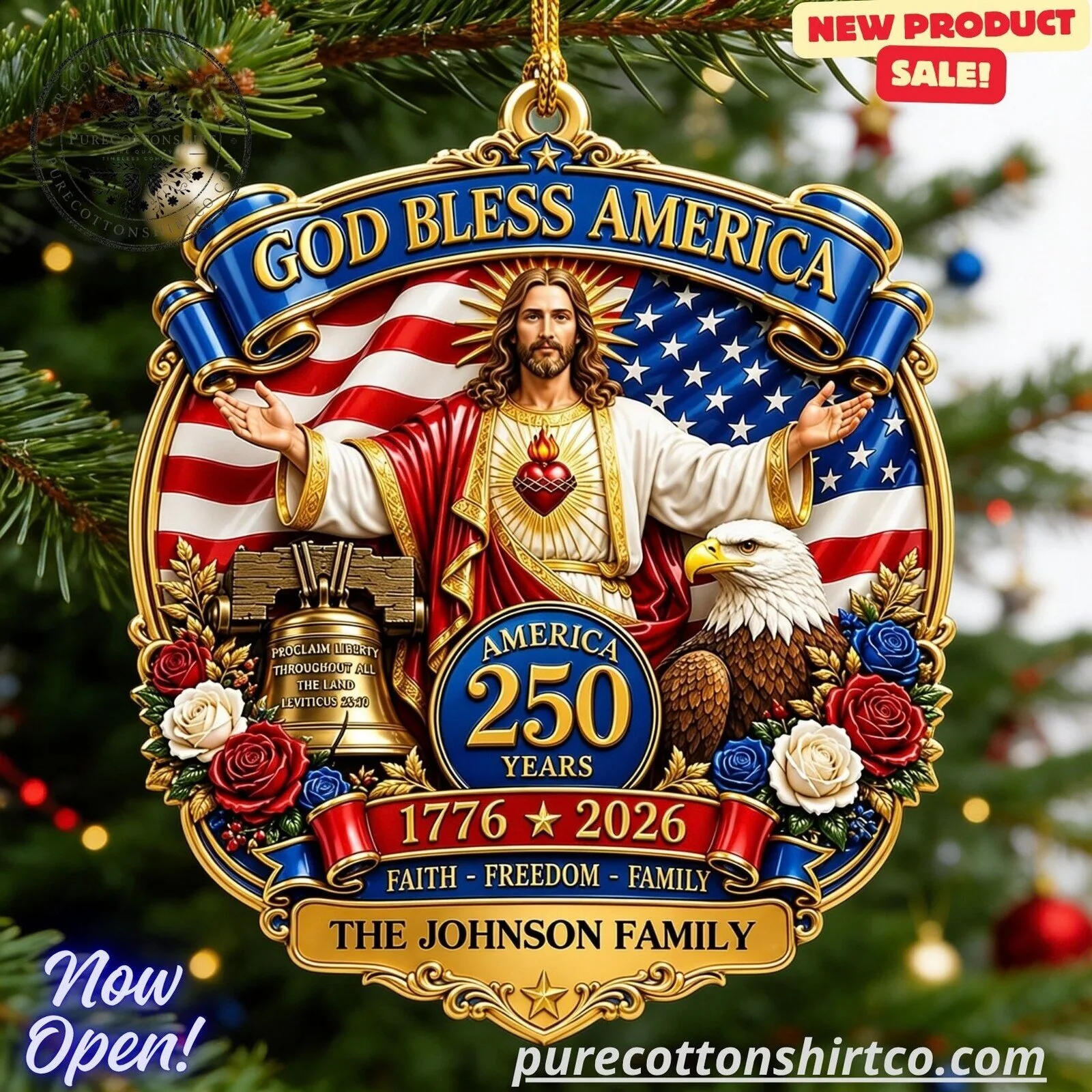 Bless America 250 Years Jesus & American Flag Custom Family Ornament 5 Bless America 250 Years Jesus & American Flag Custom Family Ornament