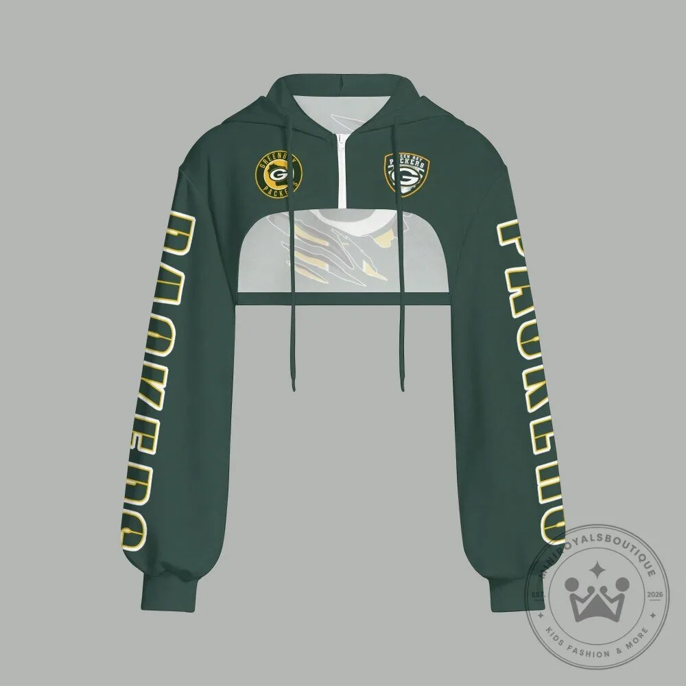 Green Bay Packers Cropped Zip-Up Hoodie for Women