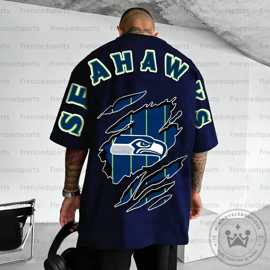 Seattle Seahawks Football Team Logo Ripped Design Navy Blue T-Shirt 28 Seattle Seahawks Football Team Logo Ripped Design Navy Blue T-Shirt