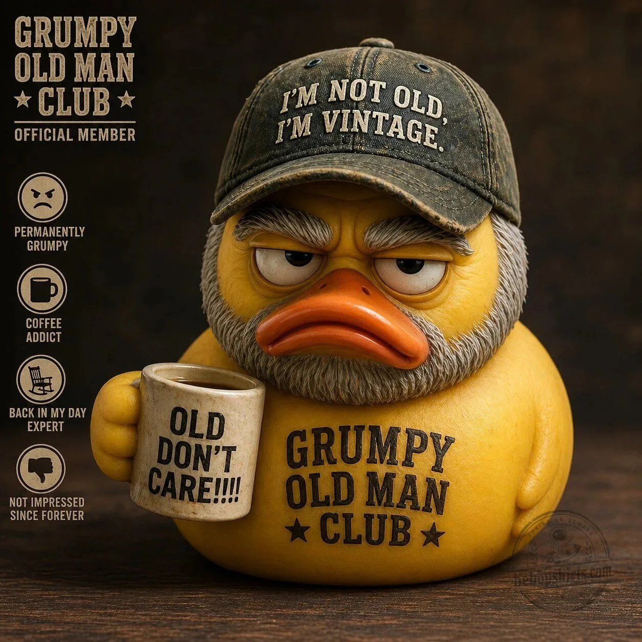 Grumpy Old Man Club Rubber Duck with Hat and Coffee Mug 6 Grumpy Old Man Club Rubber Duck with Hat and Coffee Mug