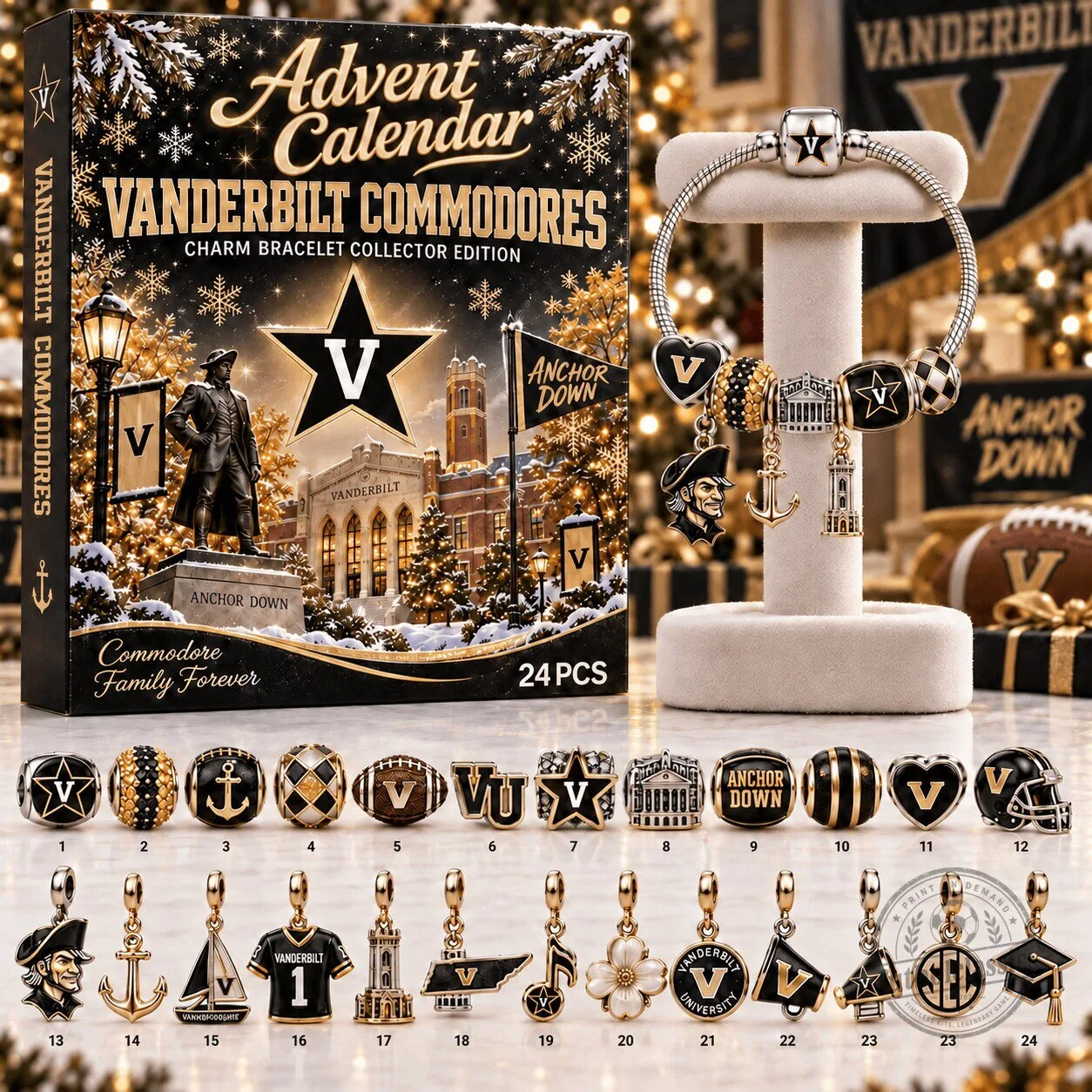 Vanderbilt Commodores Advent Calendar Charm Bracelet Set
