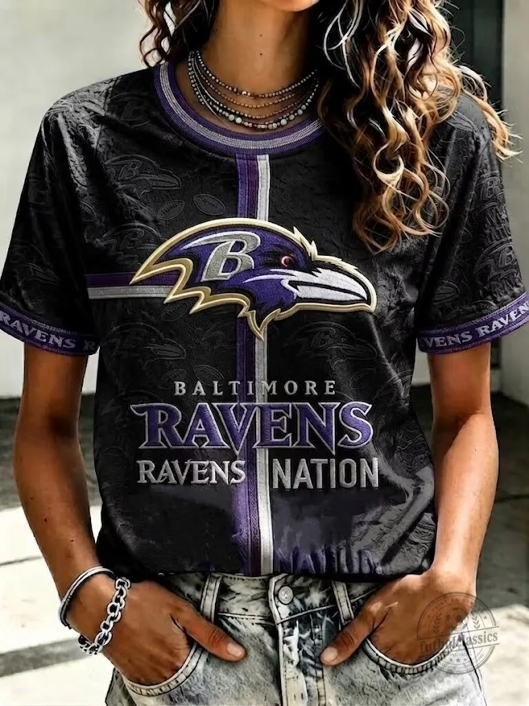 Baltimore Ravens Football Team Logo Black T-Shirt for Women