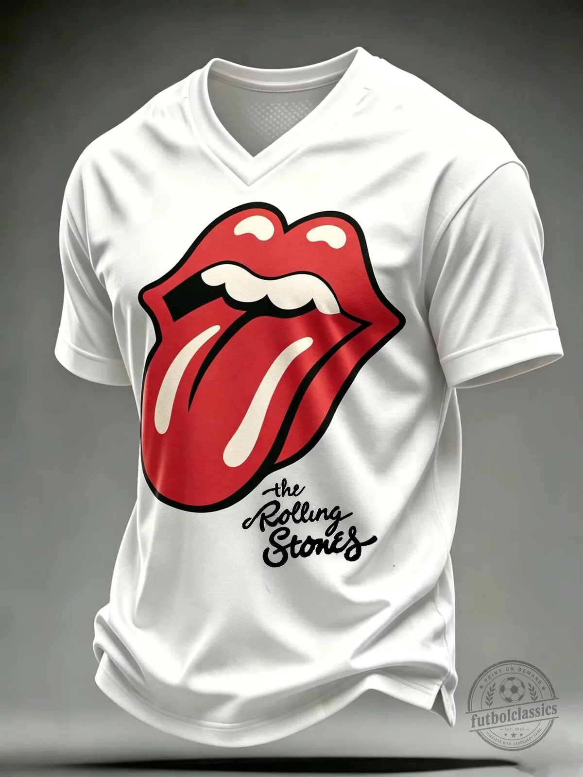 The Rolling Stones Classic Tongue Logo White V-Neck T-Shirt