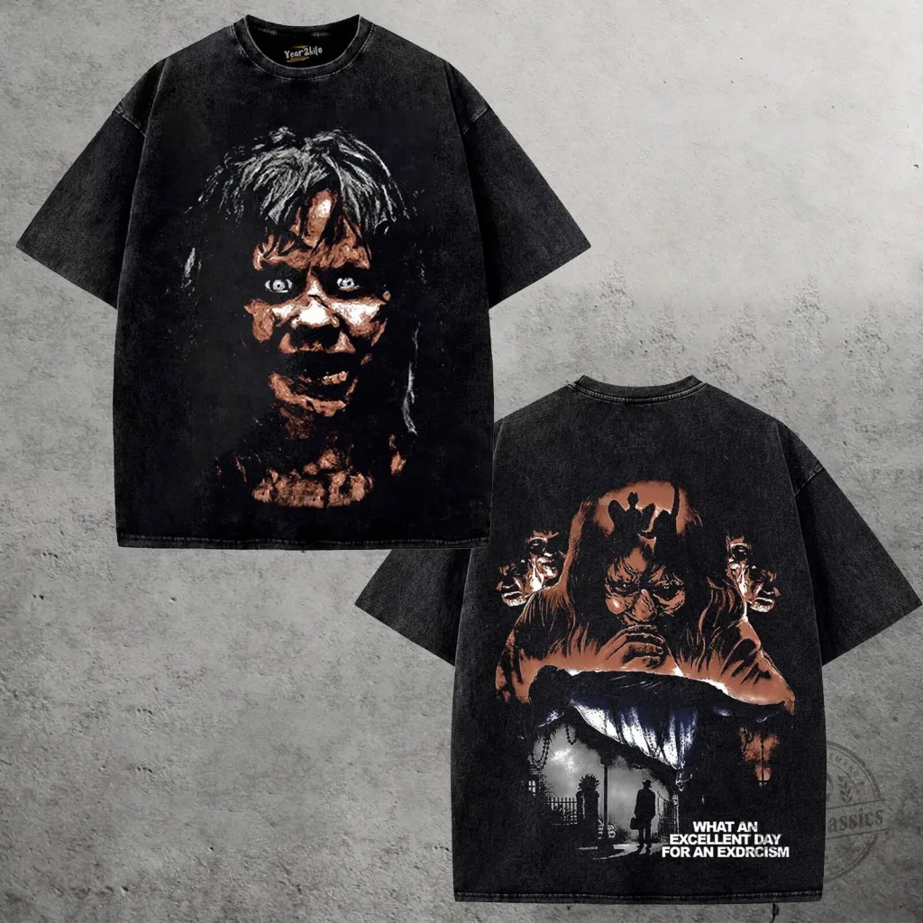 The Exorcist Regan MacNeil Horror Movie Vintage Washed Black T-Shirt