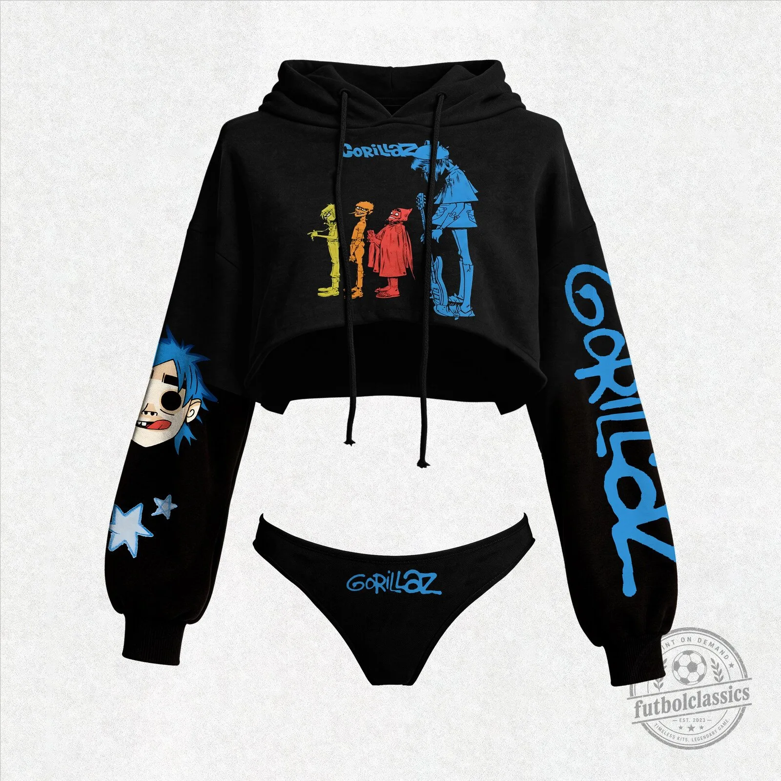 Gorillaz Band Members Cropped Hoodie and Thong Set