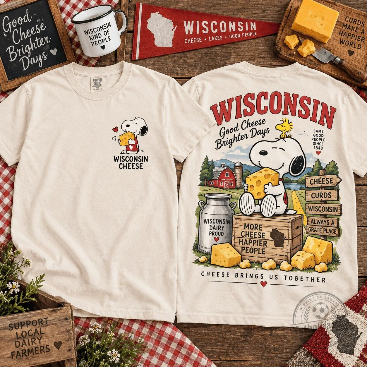 Snoopy Wisconsin Cheese Good Cheese Brighter Days Graphic T-Shirt