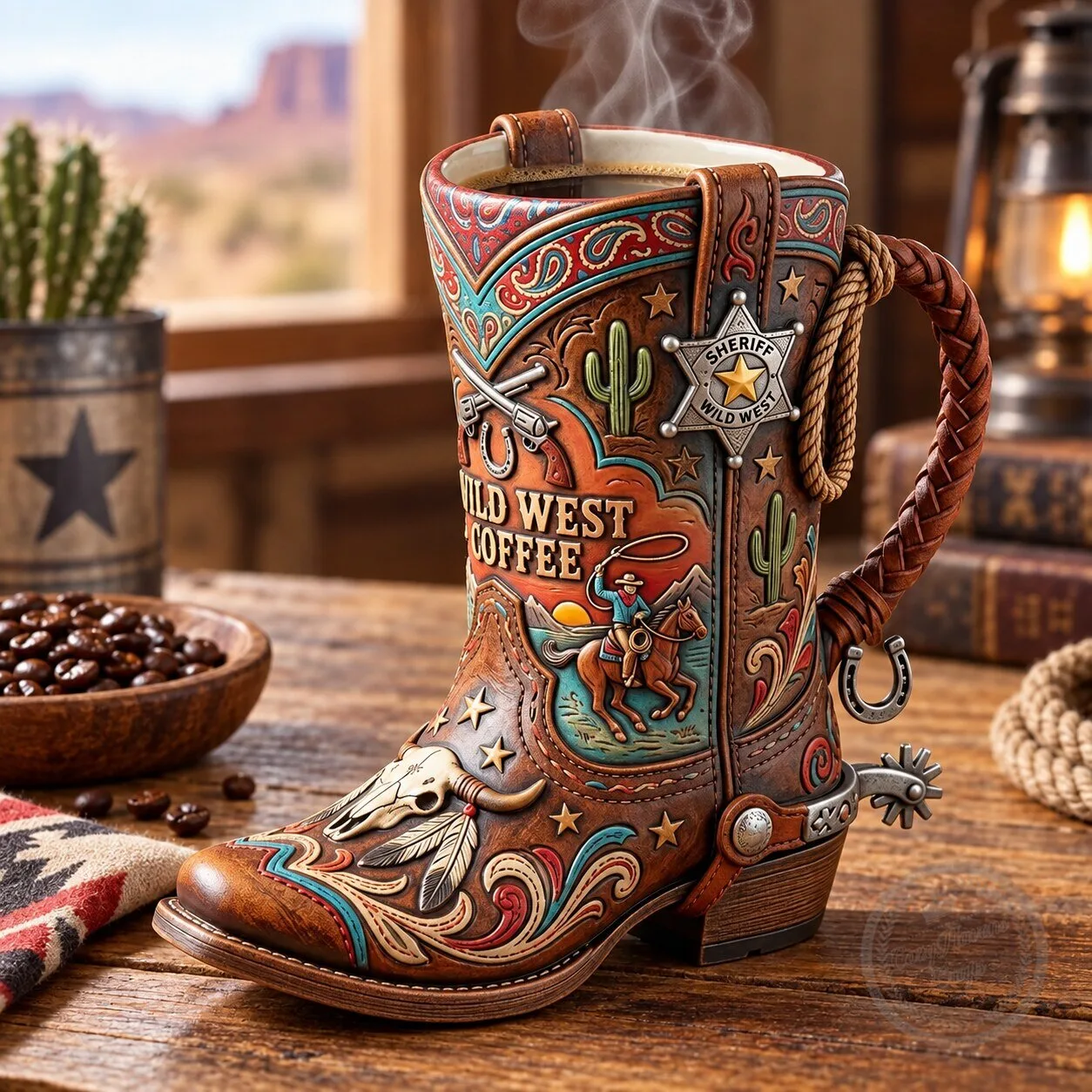 Wild West Cowboy Boot Coffee Mug - Vintage Western Country Leather Style Drinkware 3 Wild West Cowboy Boot Coffee Mug - Vintage Western Country Leather Style Drinkware