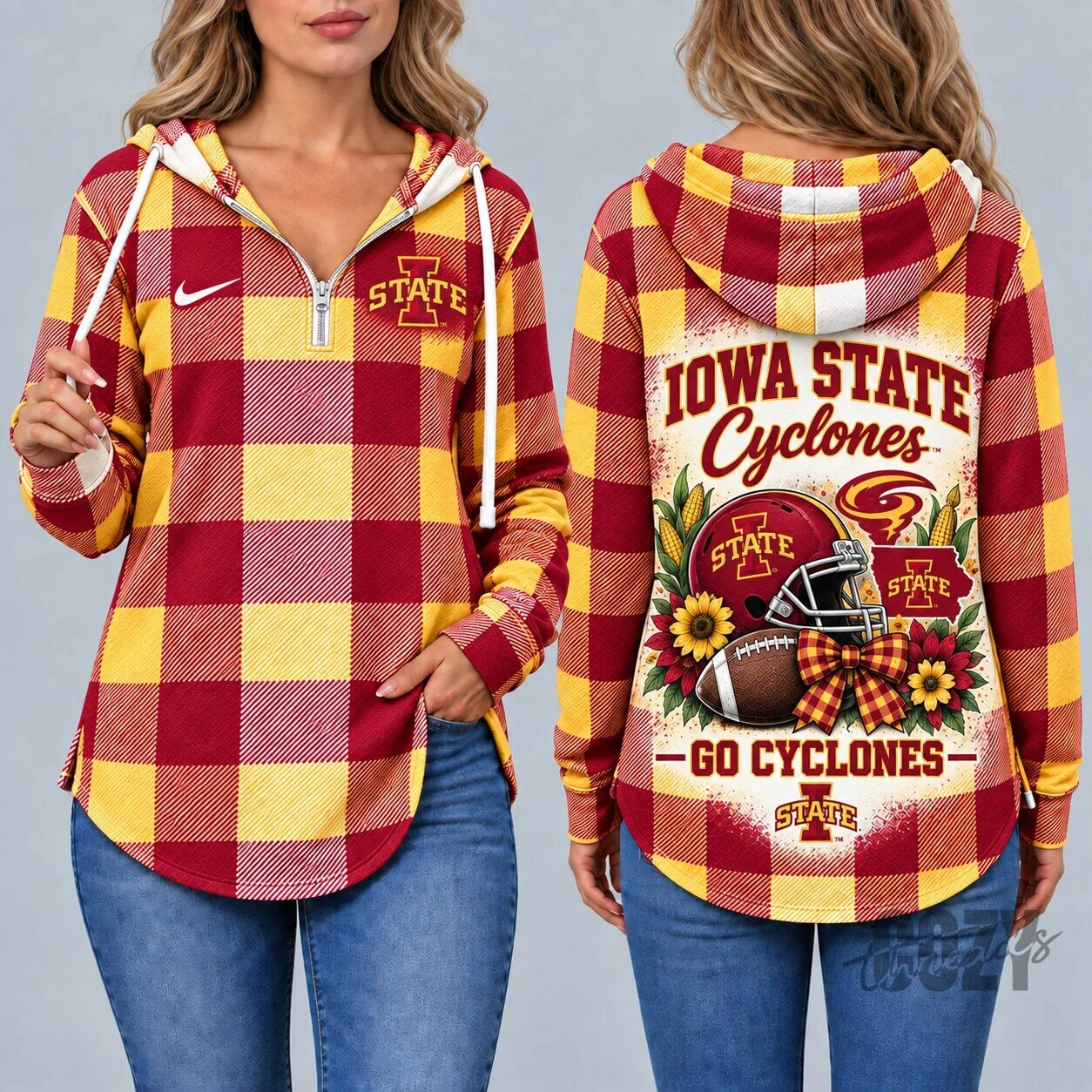Iowa State Cyclones Plaid Quarter Zip Hoodie for Women
