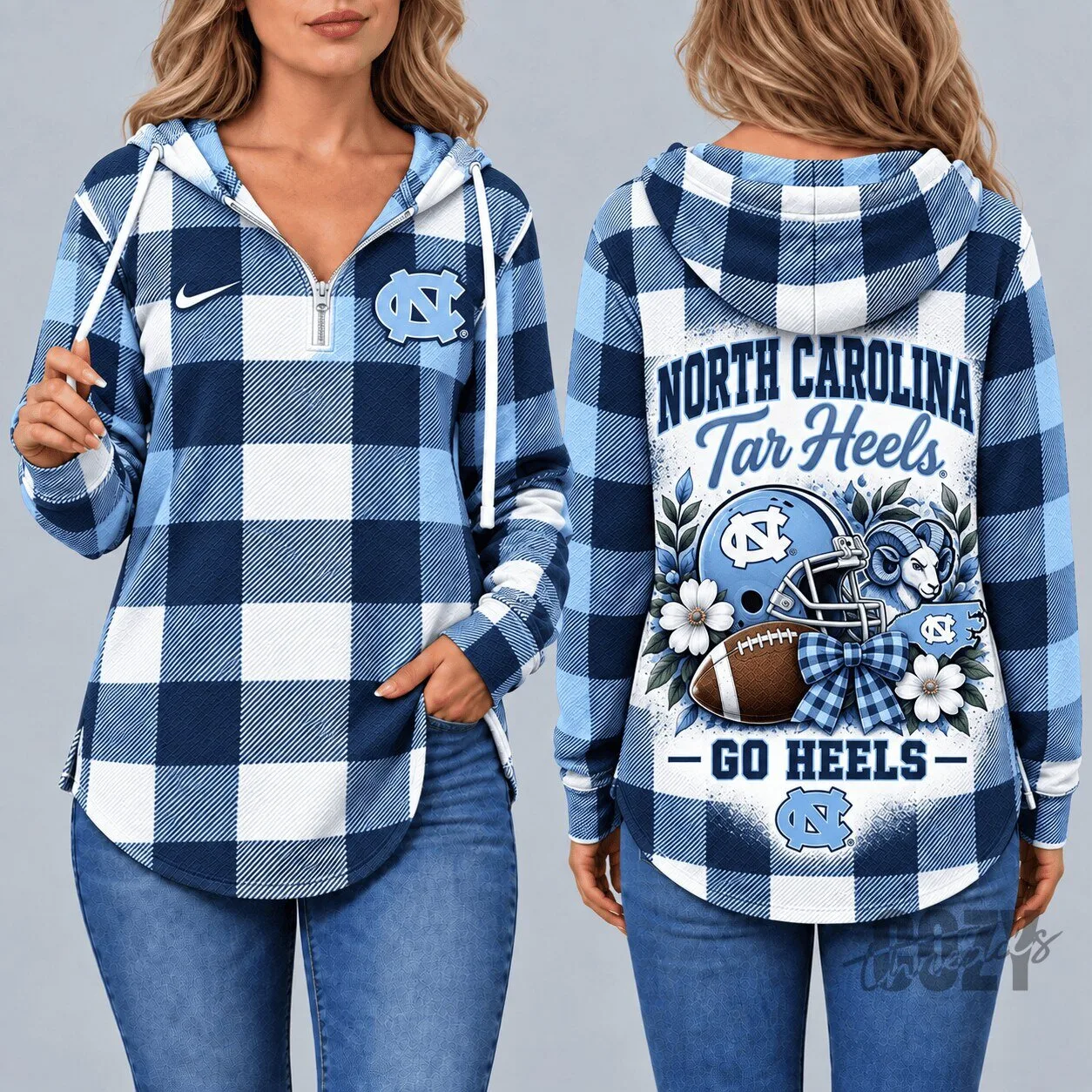 North Carolina Tar Heels Women's Plaid Quarter-Zip Hoodie