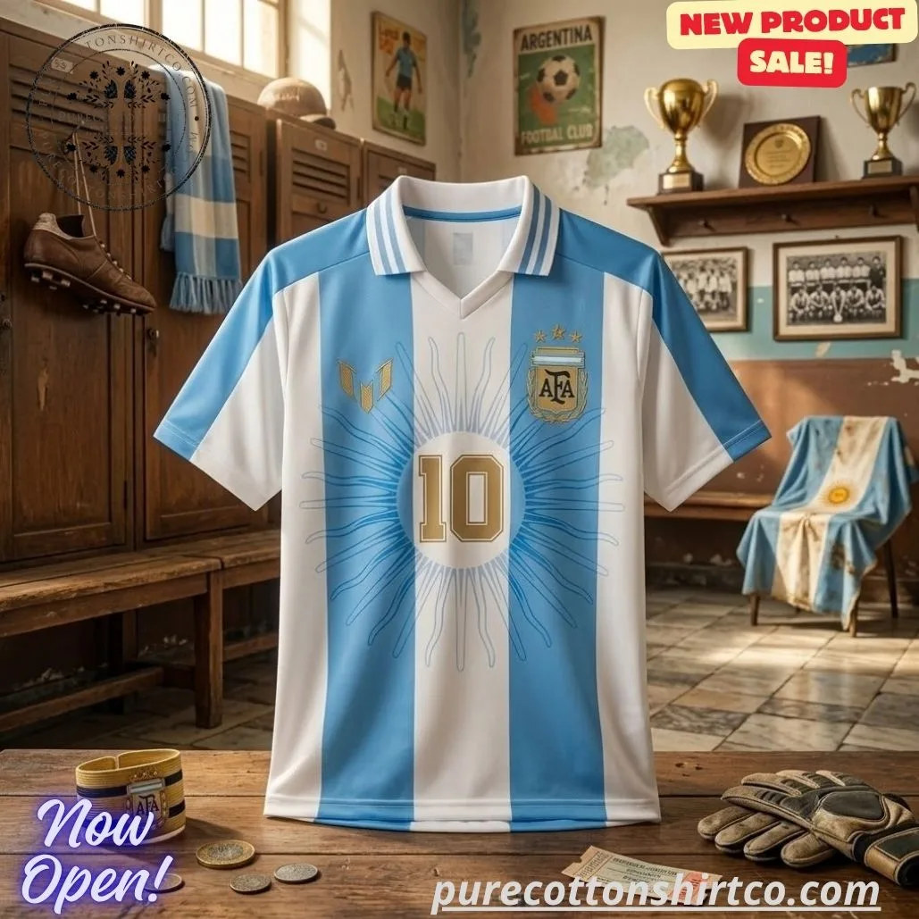 Argentina #10 Retro V-neck Polo Jersey - Version Print Vintage Striped Football  Shirt for Fans