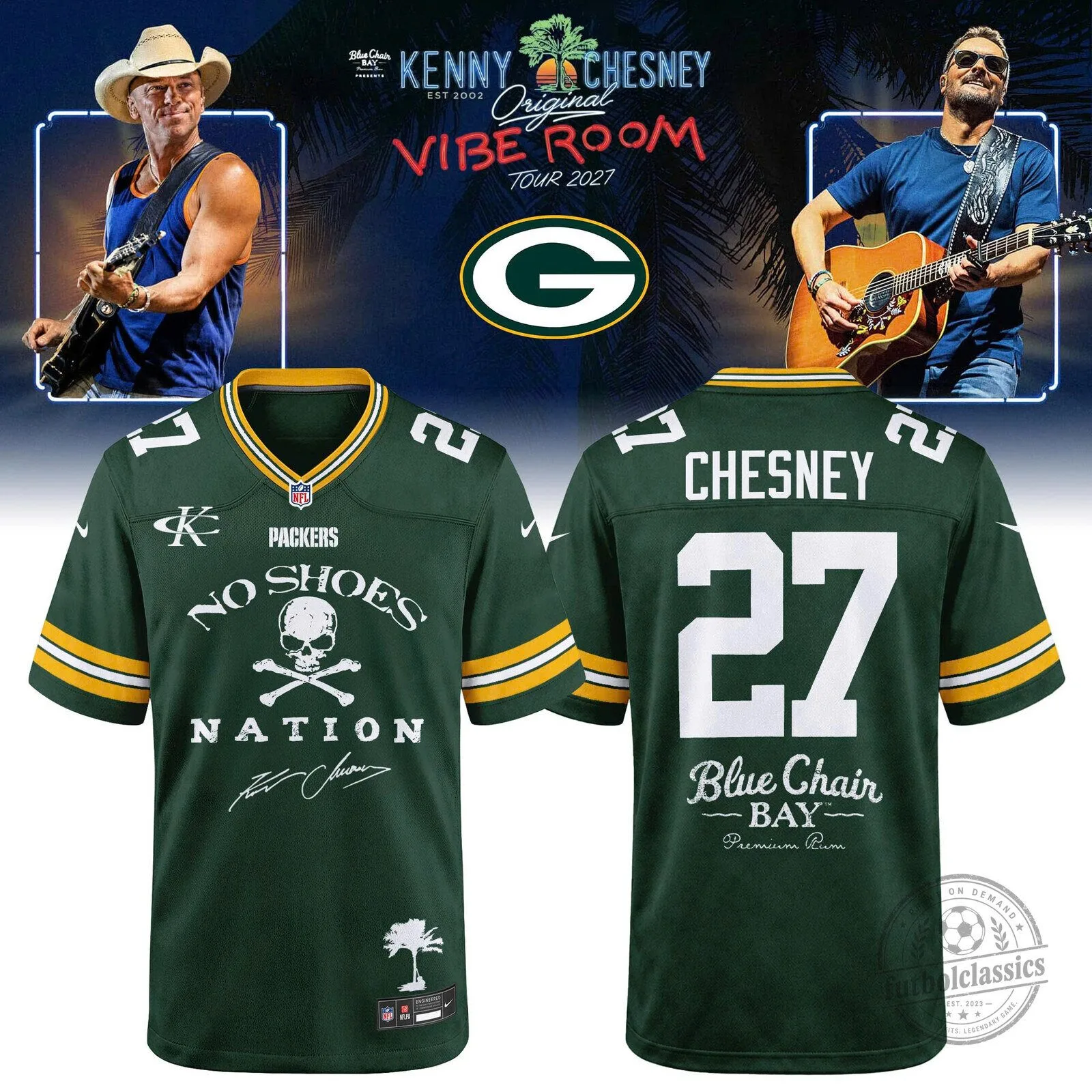Kenny Chesney No Shoes Nation Green Bay Packers Football Jersey