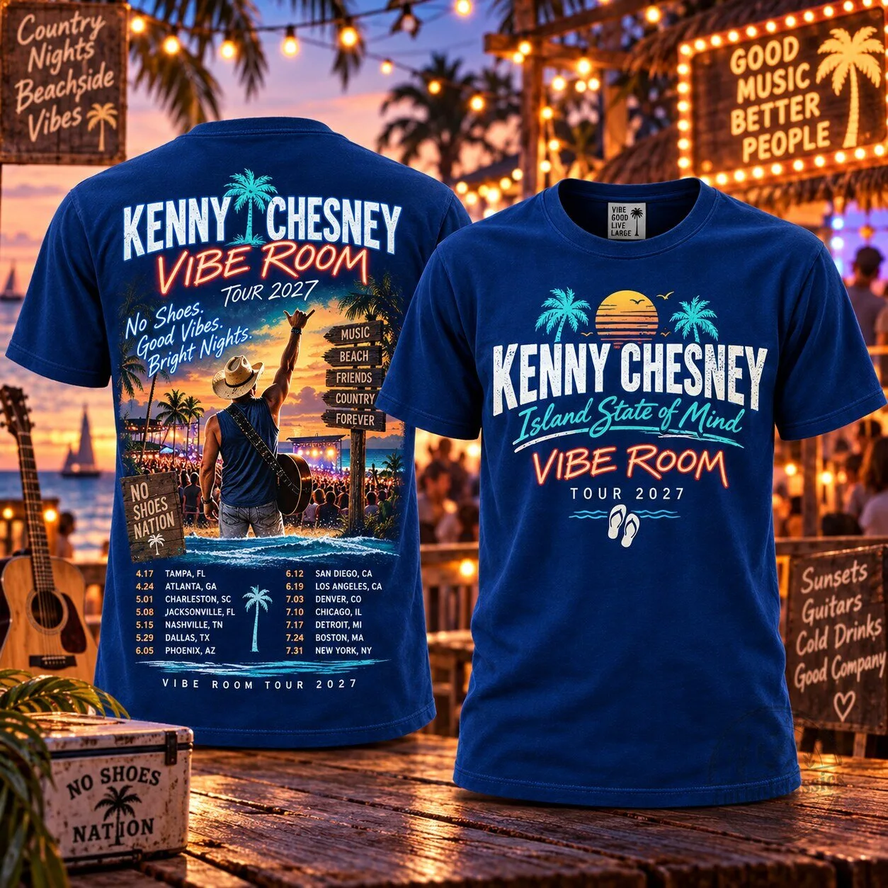 Kenny Chesney Vibe Room Tour 2027 Island State of Mind No Shoes Nation T-Shirt