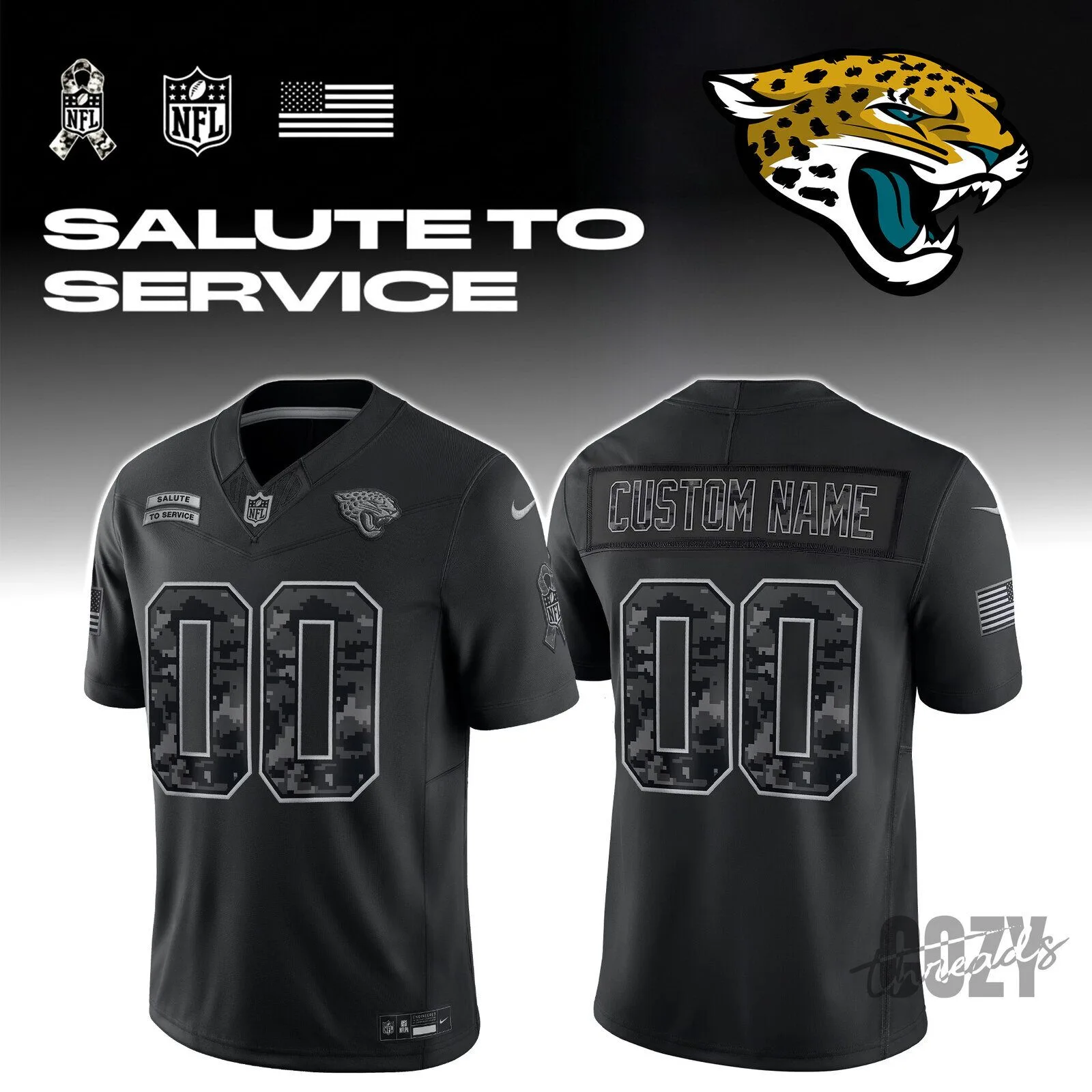 Jacksonville Jaguars NFL Salute to Service Custom Name and Number Football Jersey