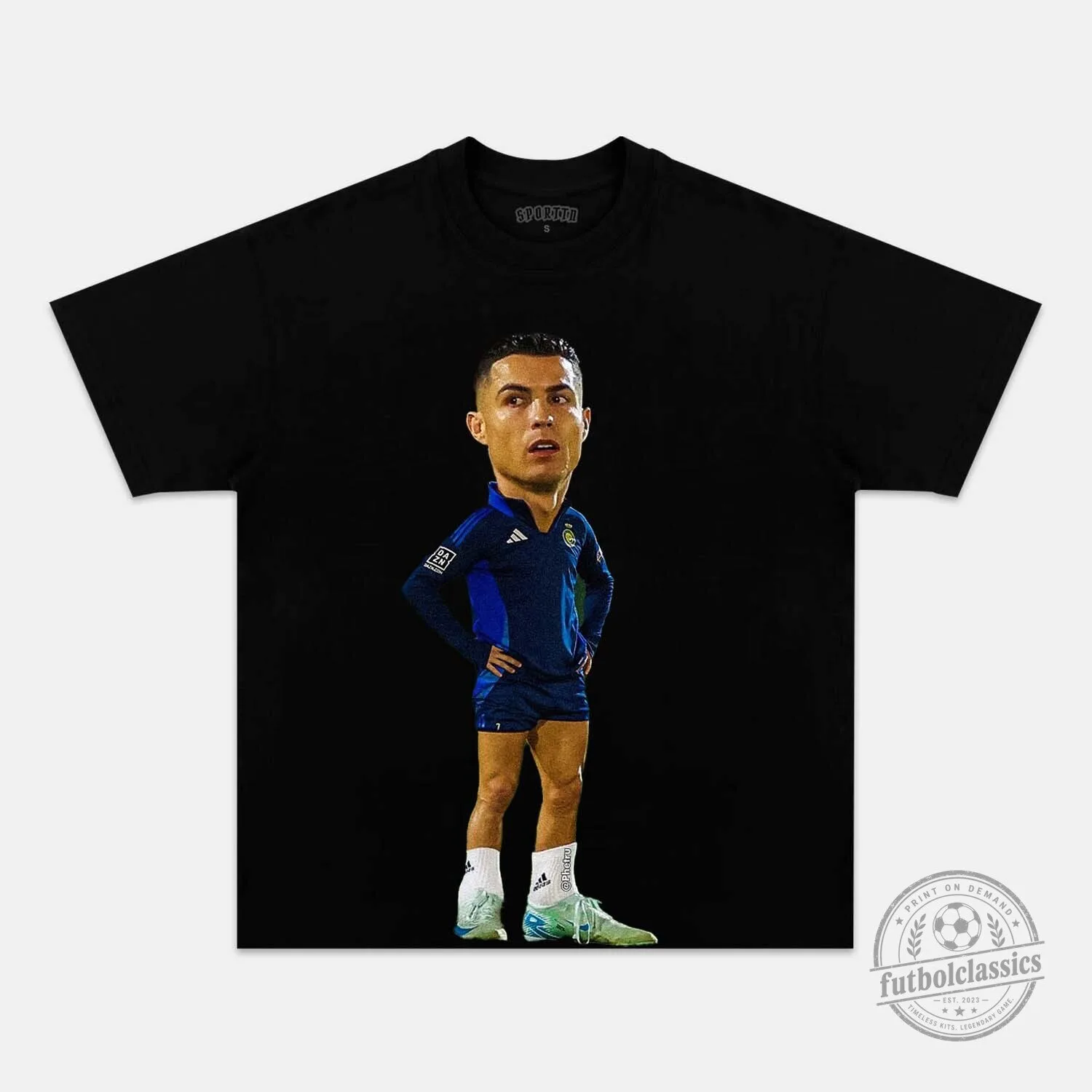 Cristiano Ronaldo Caricature Portrait Black T-Shirt