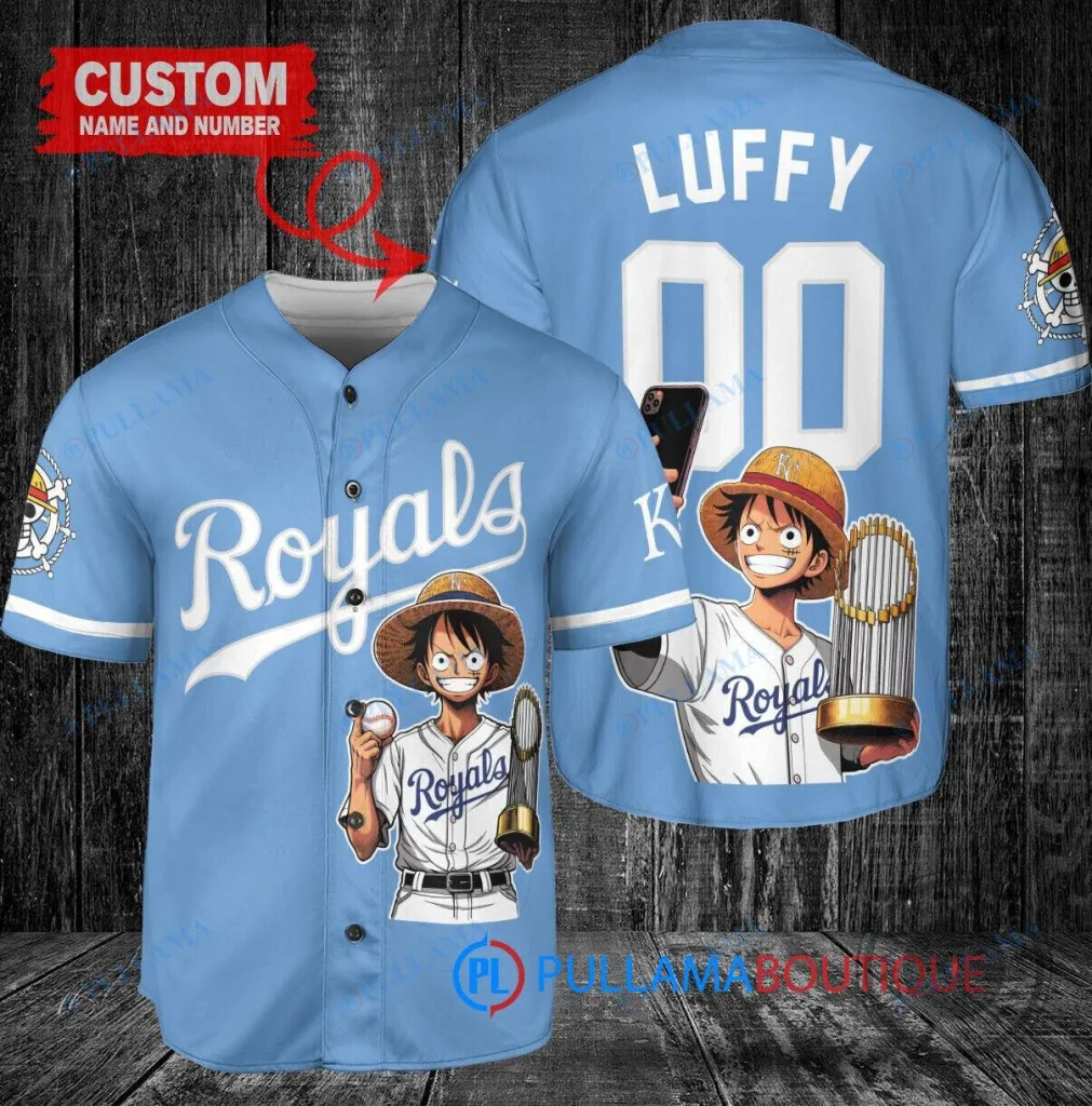 Kansas City Royals Baseball Luffy One Piece World Series Custom Baseball Jersey 1 Kansas City Royals Baseball Luffy One Piece World Series Custom Baseball Jersey
