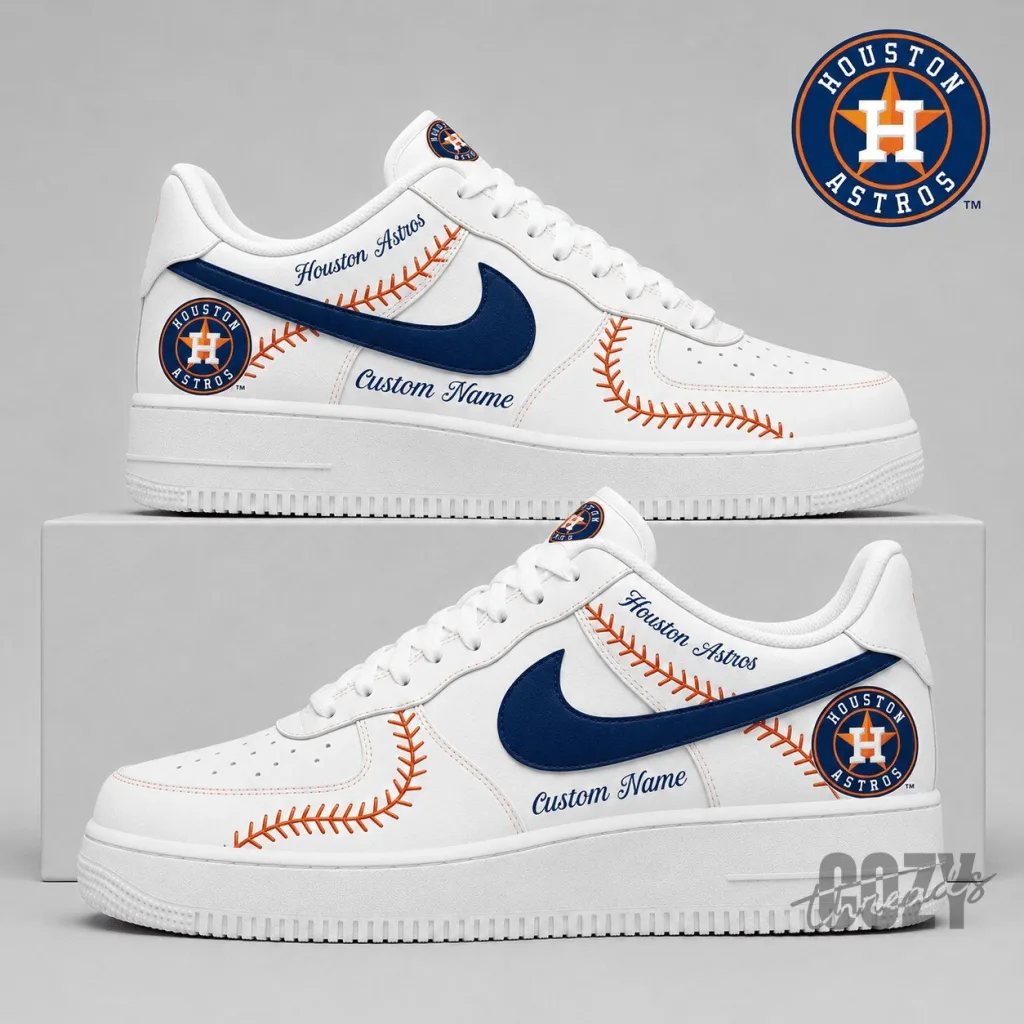 Houston Astros Baseball Stitch Custom Name White Sneakers Houston Astros Baseball Stitch Custom Name White Sneakers