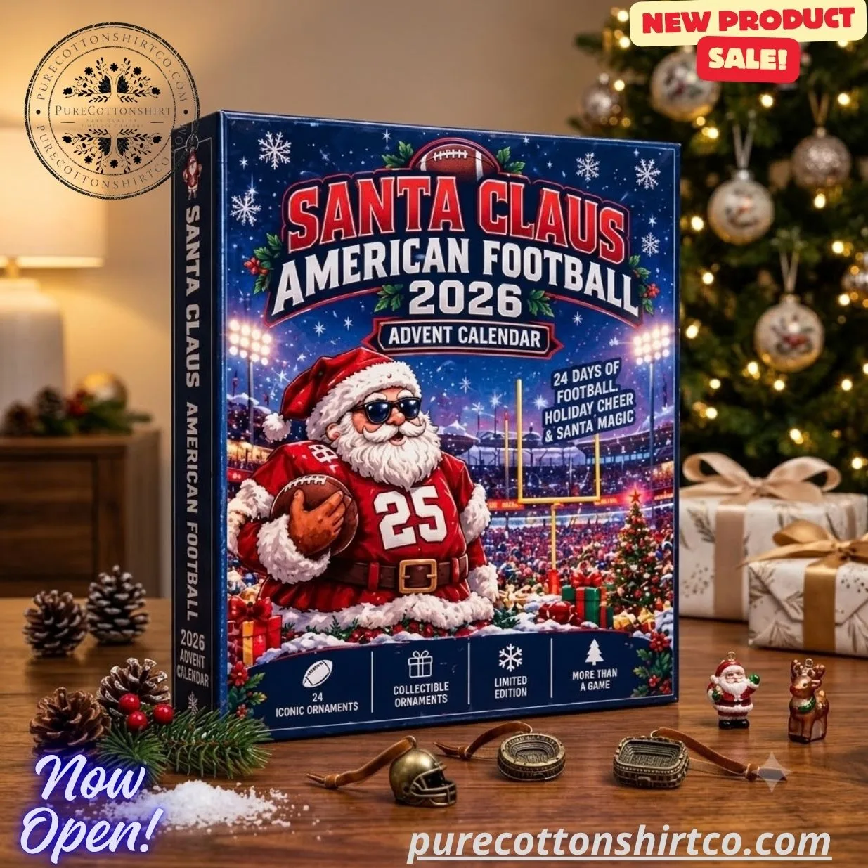 Santa Claus x American Football 2026 Advent Calendar – 24 Days Christmas Ornaments Set