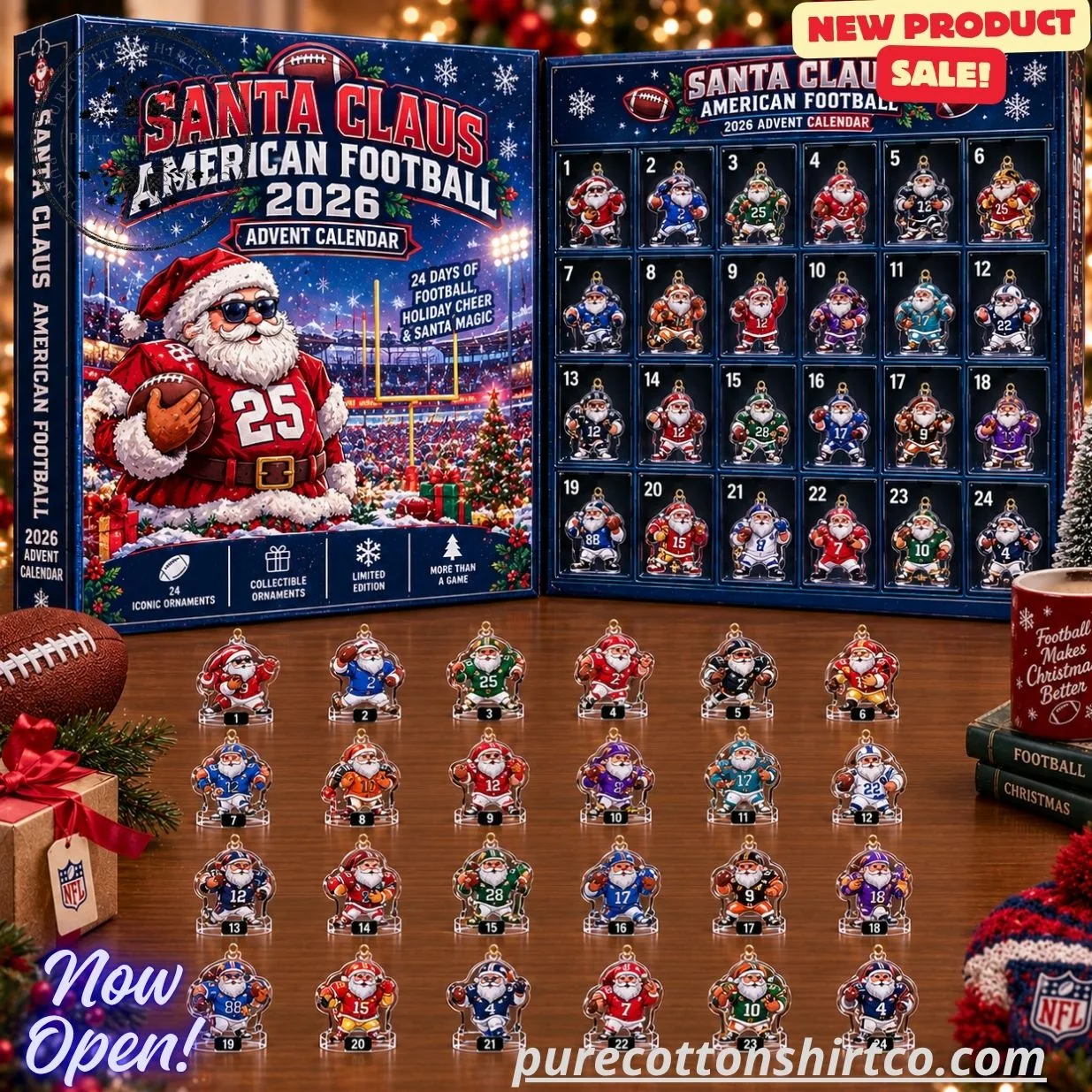purecottonshirtco Santa Claus x American Football 2026 Advent Calendar – 24 Days Christmas Ornaments Set — image 4