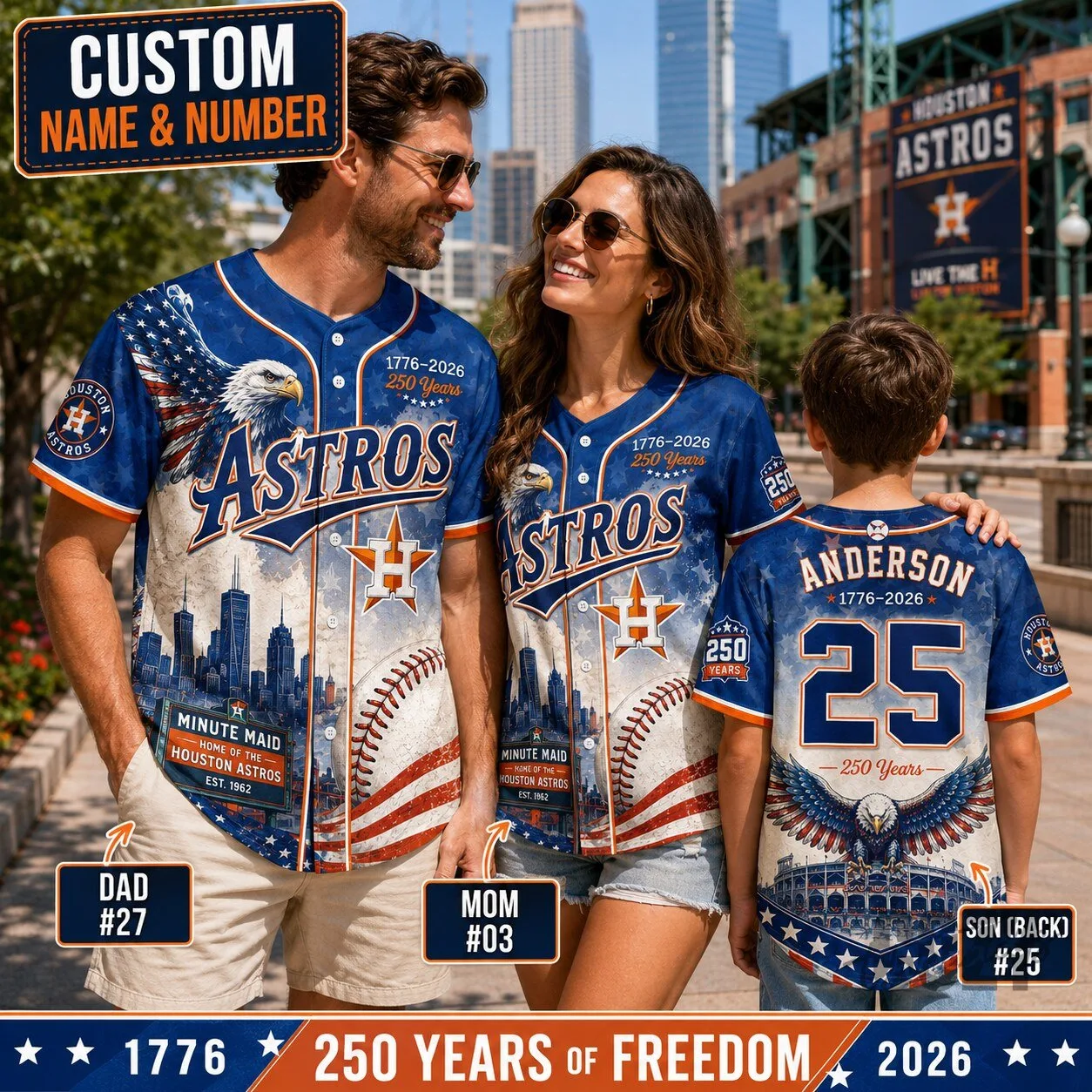 Houston Astros Baseball Jersey Custom Name and Number 250 Years of Freedom