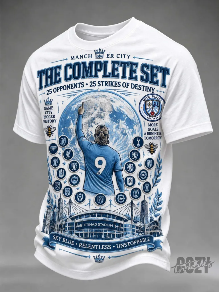 Manchester City Football Club The Complete Set Sky Blue Relentless Unstoppable T-Shirt