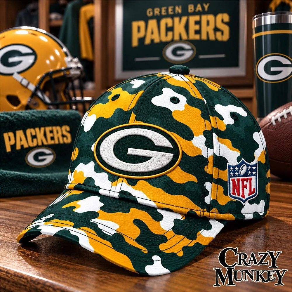 Green Bay Packers Camo Embroidered Concept Fan Baseball Cap | Headwear