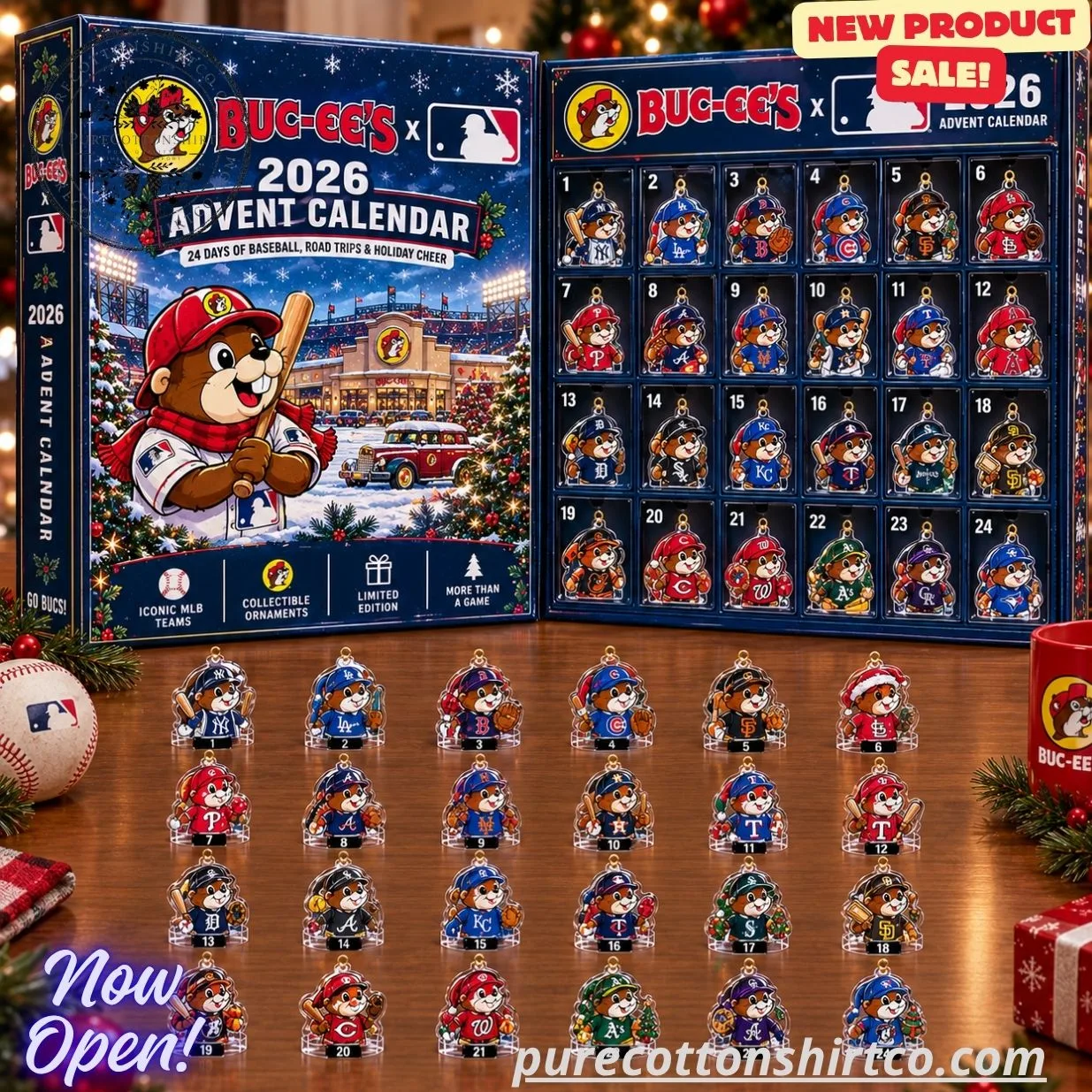 Buc-ee's x MLB 2026 Advent Calendar – 24 Days Baseball & Holiday Cheer Ornaments