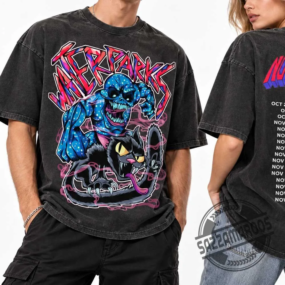 Waterparks Band Blue Monster Cat The Almost No Barricade Tour T-shirt 4 Waterparks Band Blue Monster Cat The Almost No Barricade Tour T-shirt
