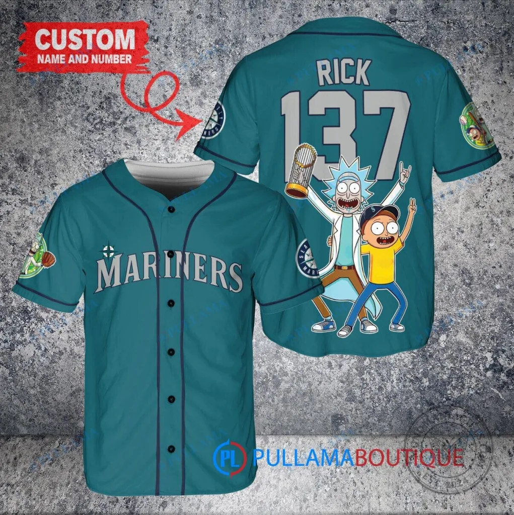 Seattle Mariners Baseball Rick and Morty World Series Trophy Custom Baseball Jersey 34 Seattle Mariners Baseball Rick and Morty World Series Trophy Custom Baseball Jersey