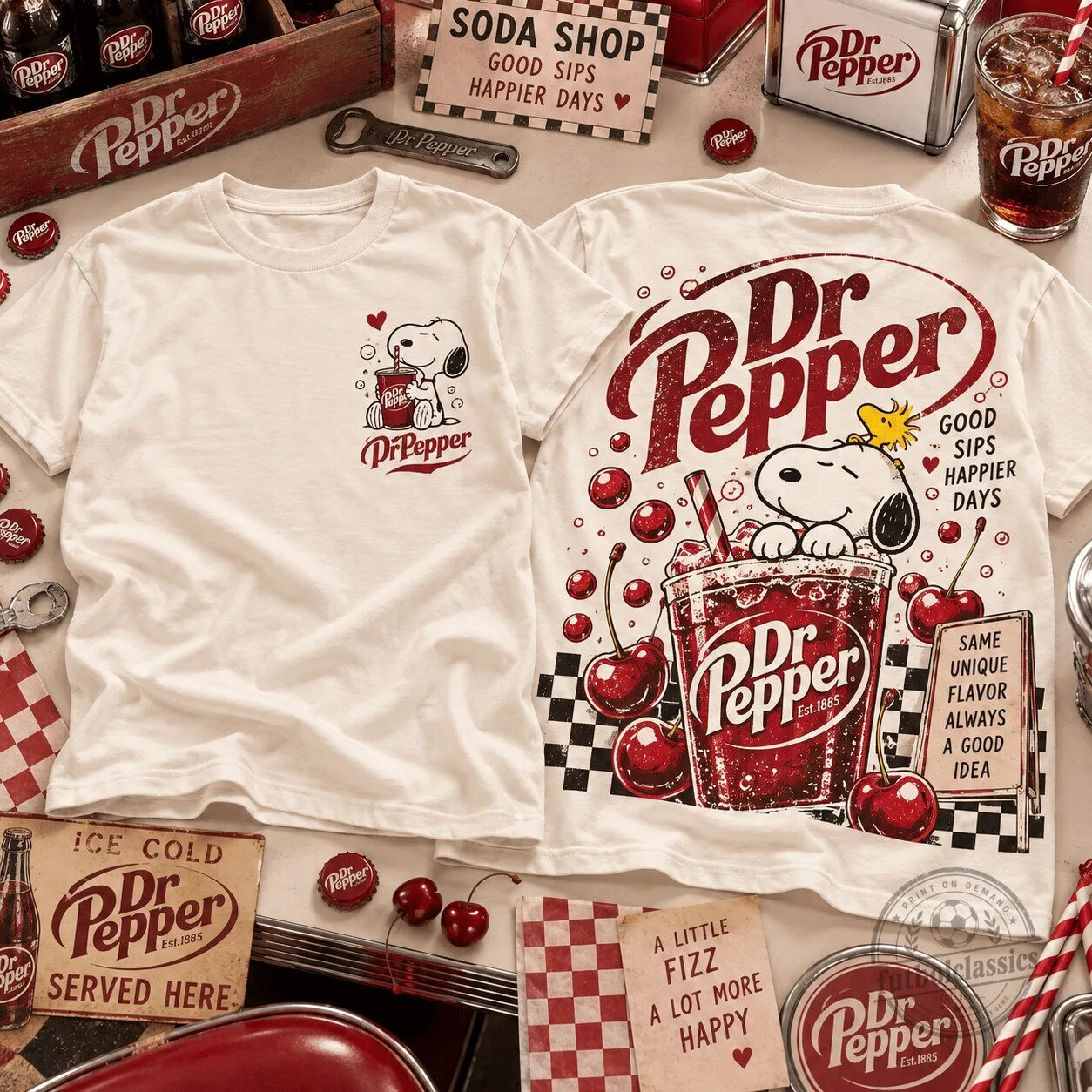 Dr Pepper Snoopy Good Sips Happier Days Graphic T-Shirt