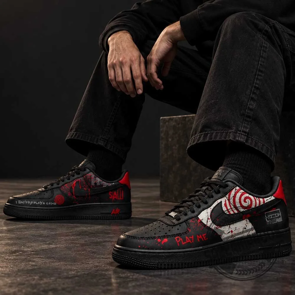 Saw Horror Movie Billy The Puppet Jigsaw Custom Air Force 1 Sneakers Shoes 4 Saw Horror Movie Billy The Puppet Jigsaw Custom Air Force 1 Sneakers Shoes
