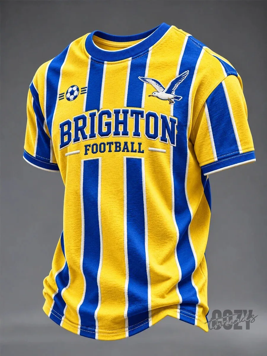 Brighton Football Club Yellow Blue Striped Soccer Jersey