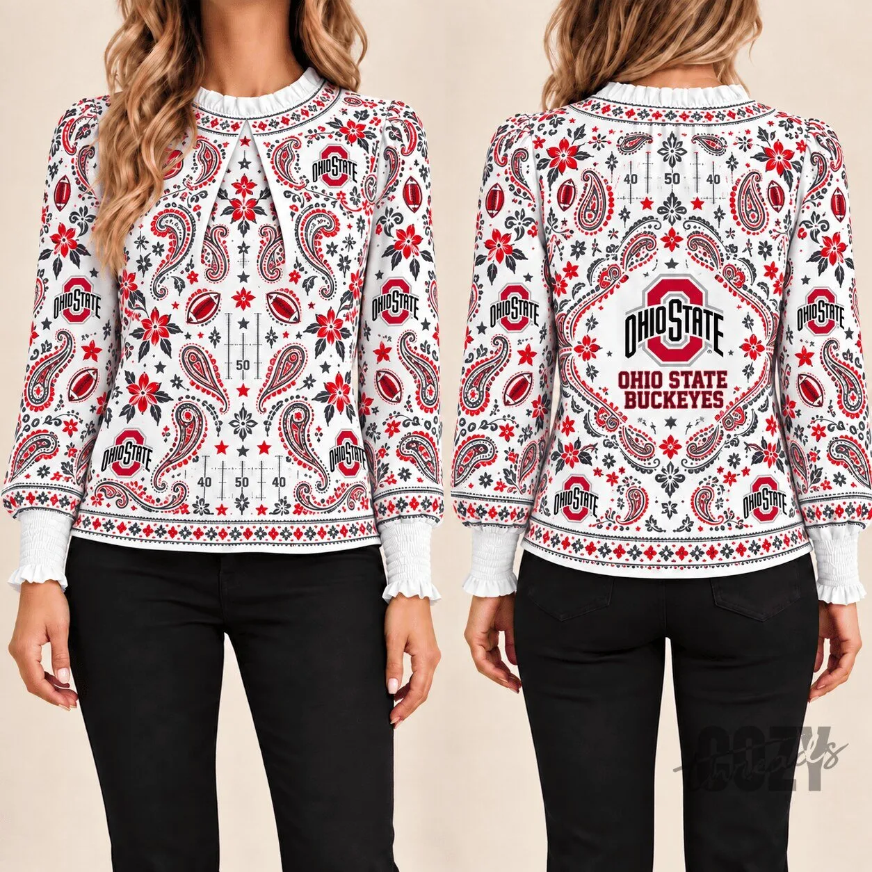 Ohio State Buckeyes Paisley Pattern Women's Long Sleeve Shirt