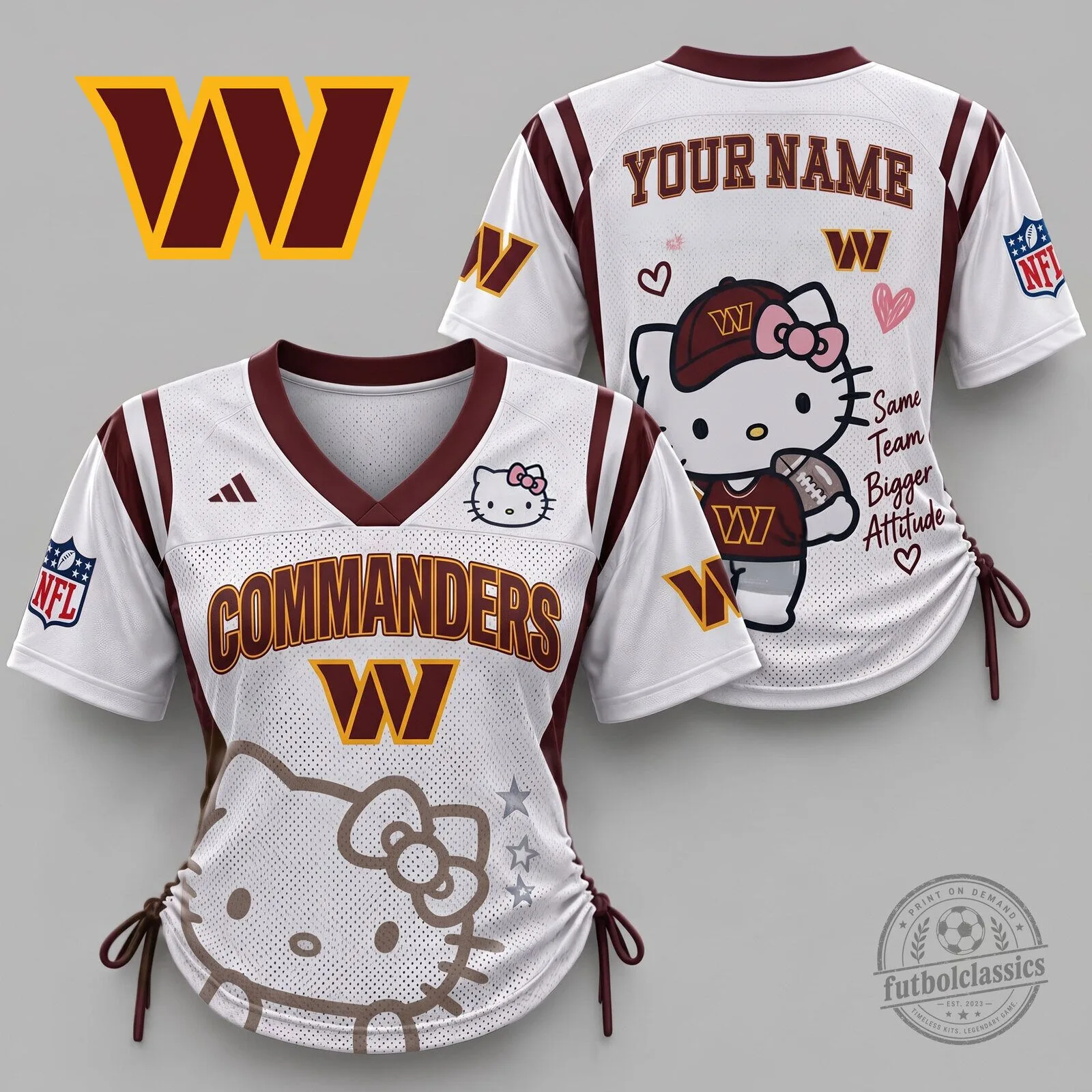 Washington Commanders Hello Kitty Sweetheart Varsity Women Lace-Up Football Jersey