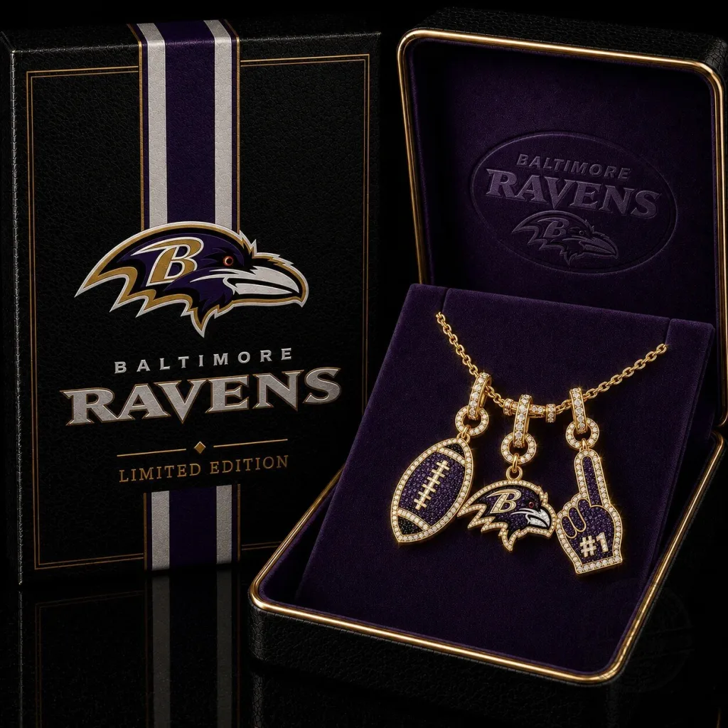 Baltimore Ravens Football Team Gold Diamond Charm Pendant Necklace Baltimore Ravens Football Team Gold Diamond Charm Pendant Necklace