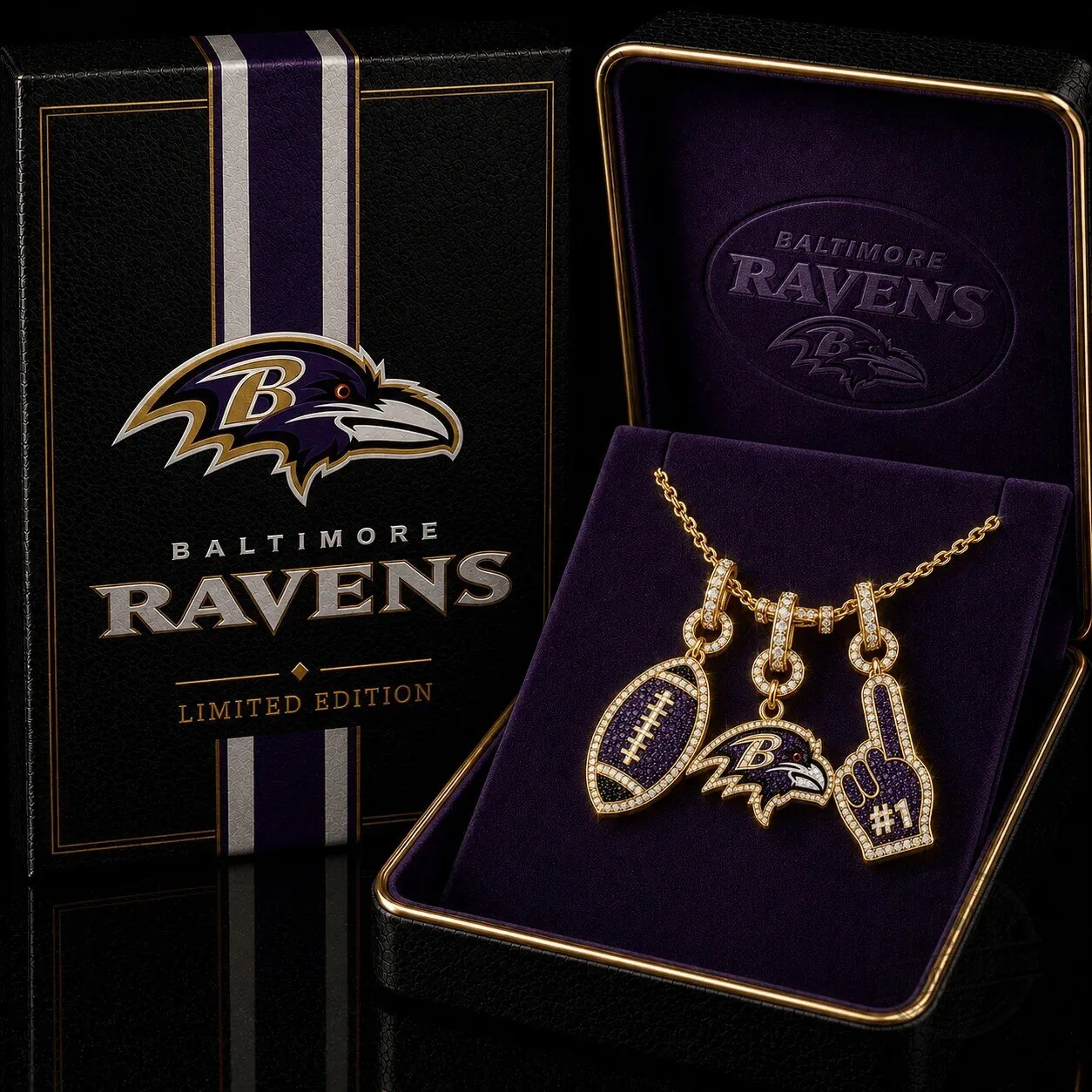 Baltimore Ravens Football Team Gold Diamond Charm Pendant Necklace 3 Baltimore Ravens Football Team Gold Diamond Charm Pendant Necklace