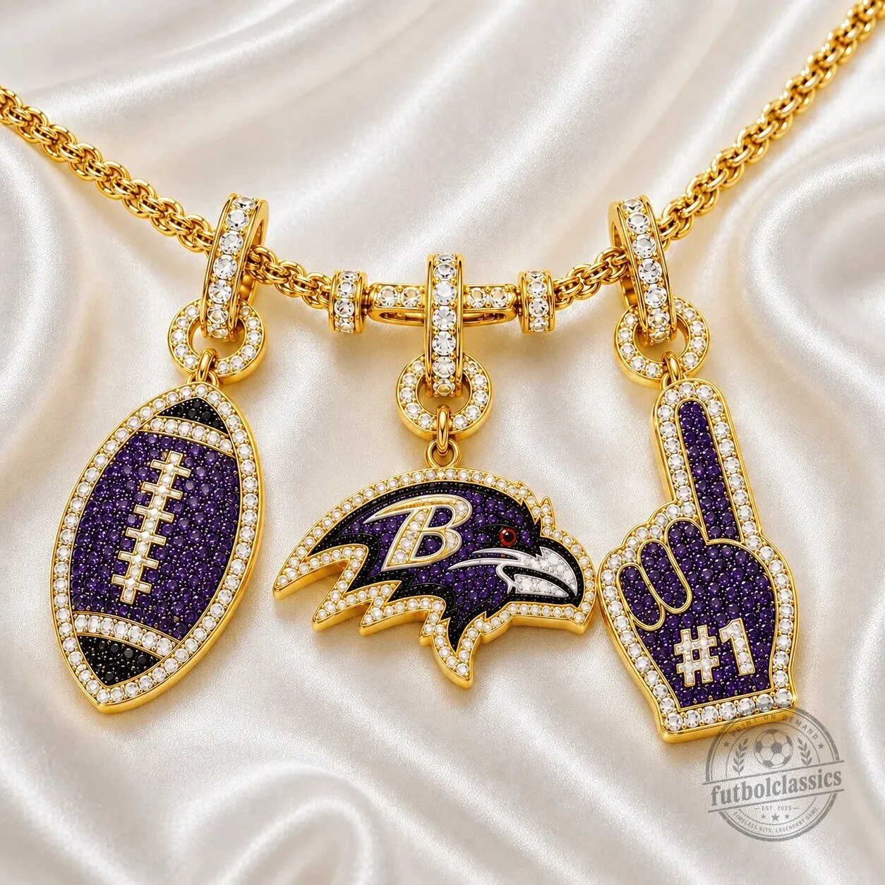 Baltimore Ravens Football Team Gold Diamond Charm Pendant Necklace 4 Baltimore Ravens Football Team Gold Diamond Charm Pendant Necklace