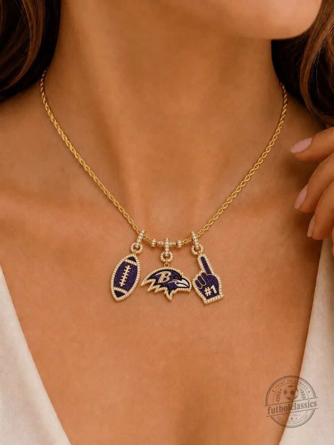Baltimore Ravens Football Team Gold Diamond Charm Pendant Necklace 5 Baltimore Ravens Football Team Gold Diamond Charm Pendant Necklace