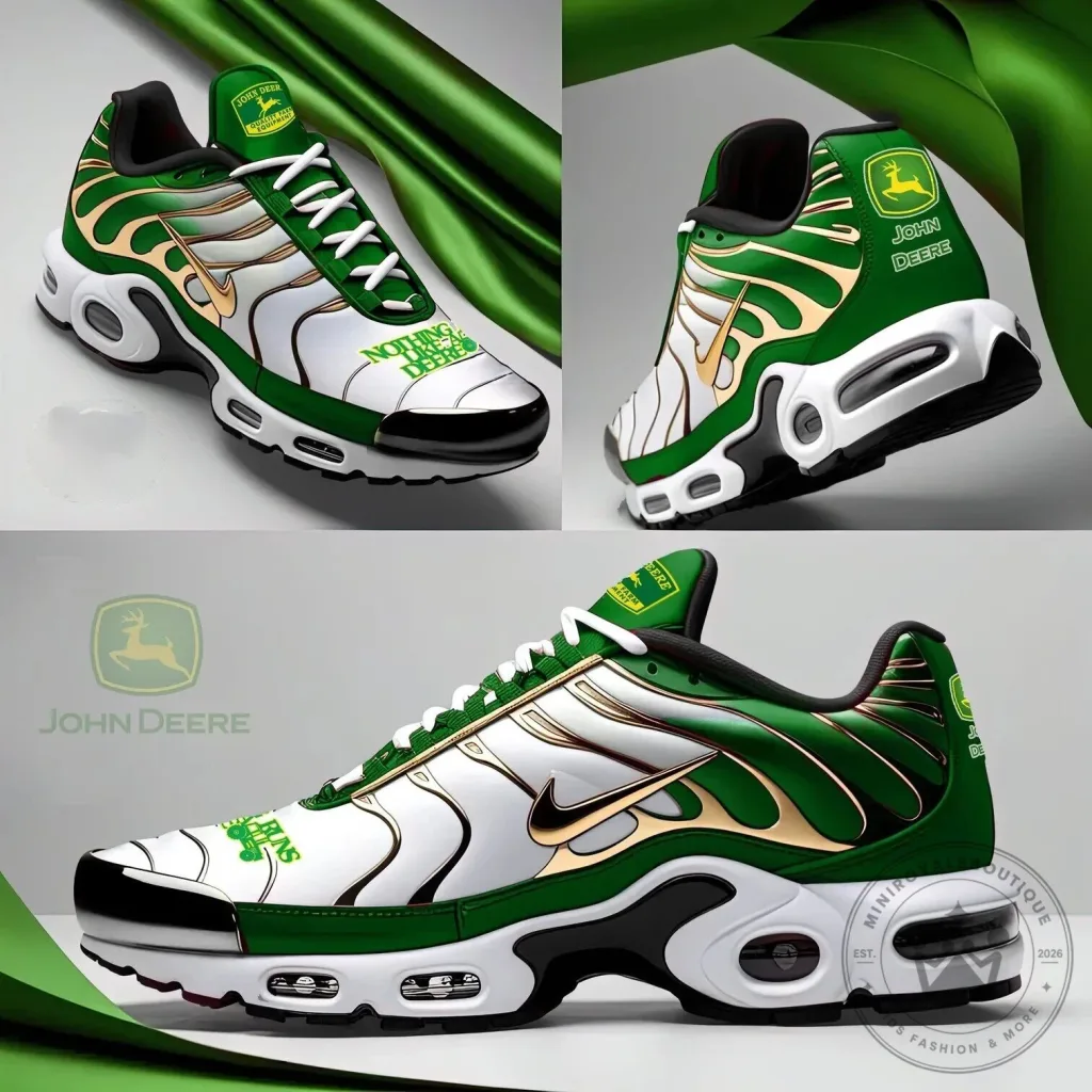 John Deere Nothing Runs Like a Deere Green and Gold Athletic Shoes 19 John Deere Nothing Runs Like a Deere Green and Gold Athletic Shoes