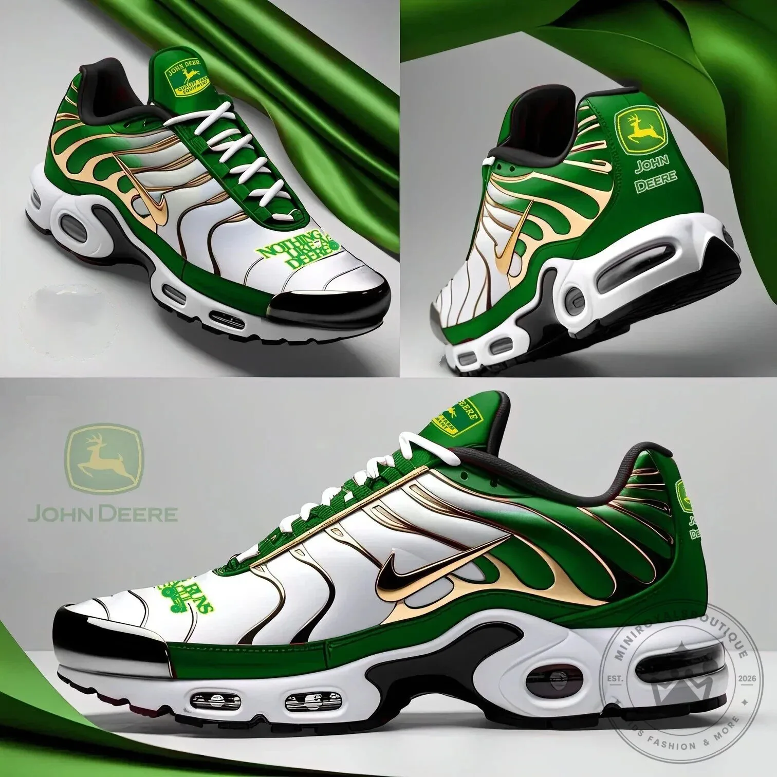John Deere Nothing Runs Like a Deere Green and Gold Athletic Shoes