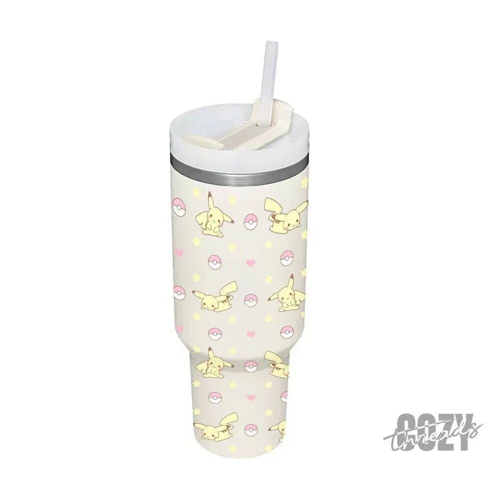 Pikachu Pokémon Cute Pattern Insulated Stainless Steel Tumbler with Straw