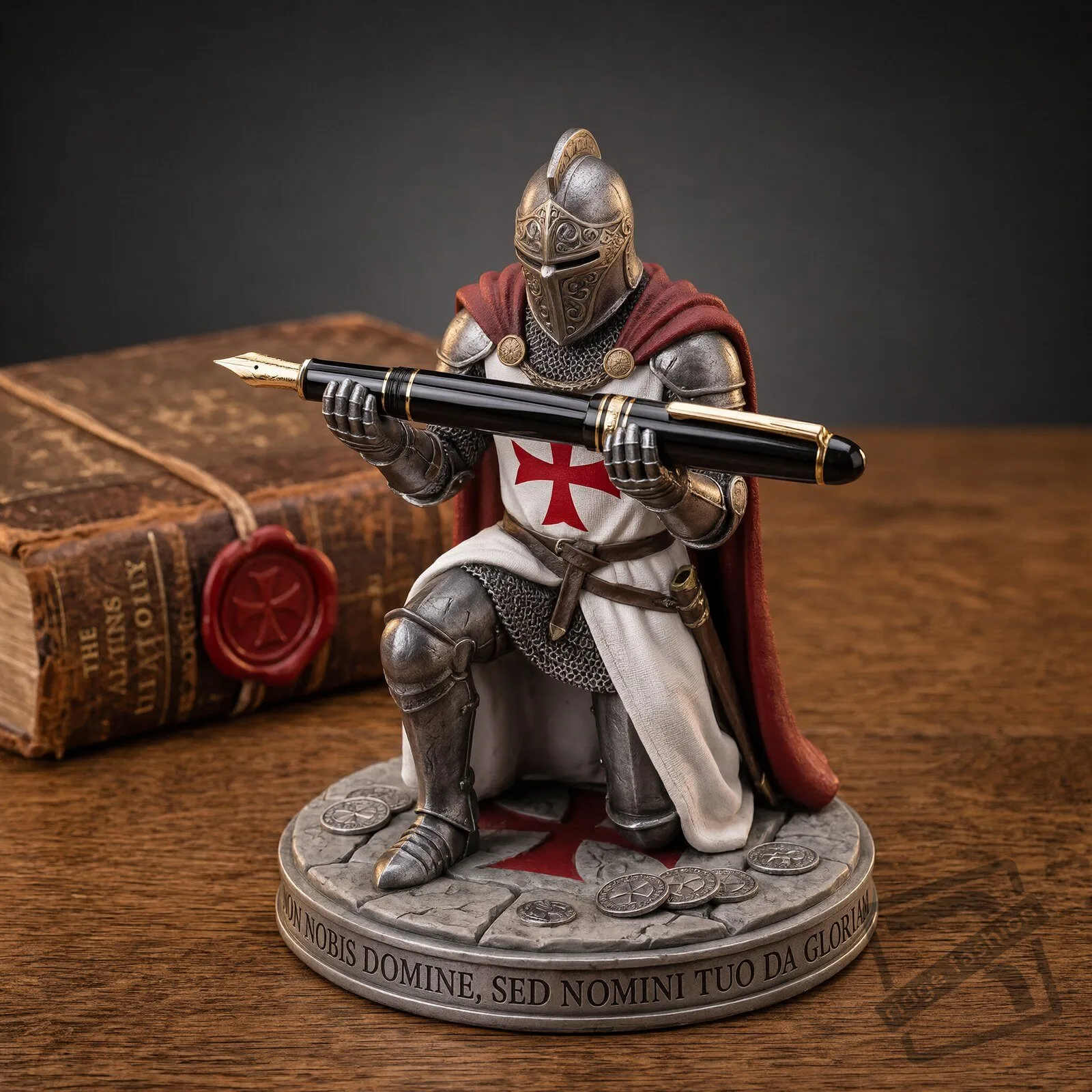 Medieval Crusader Templar Knight Pen Holder Desk Ornament