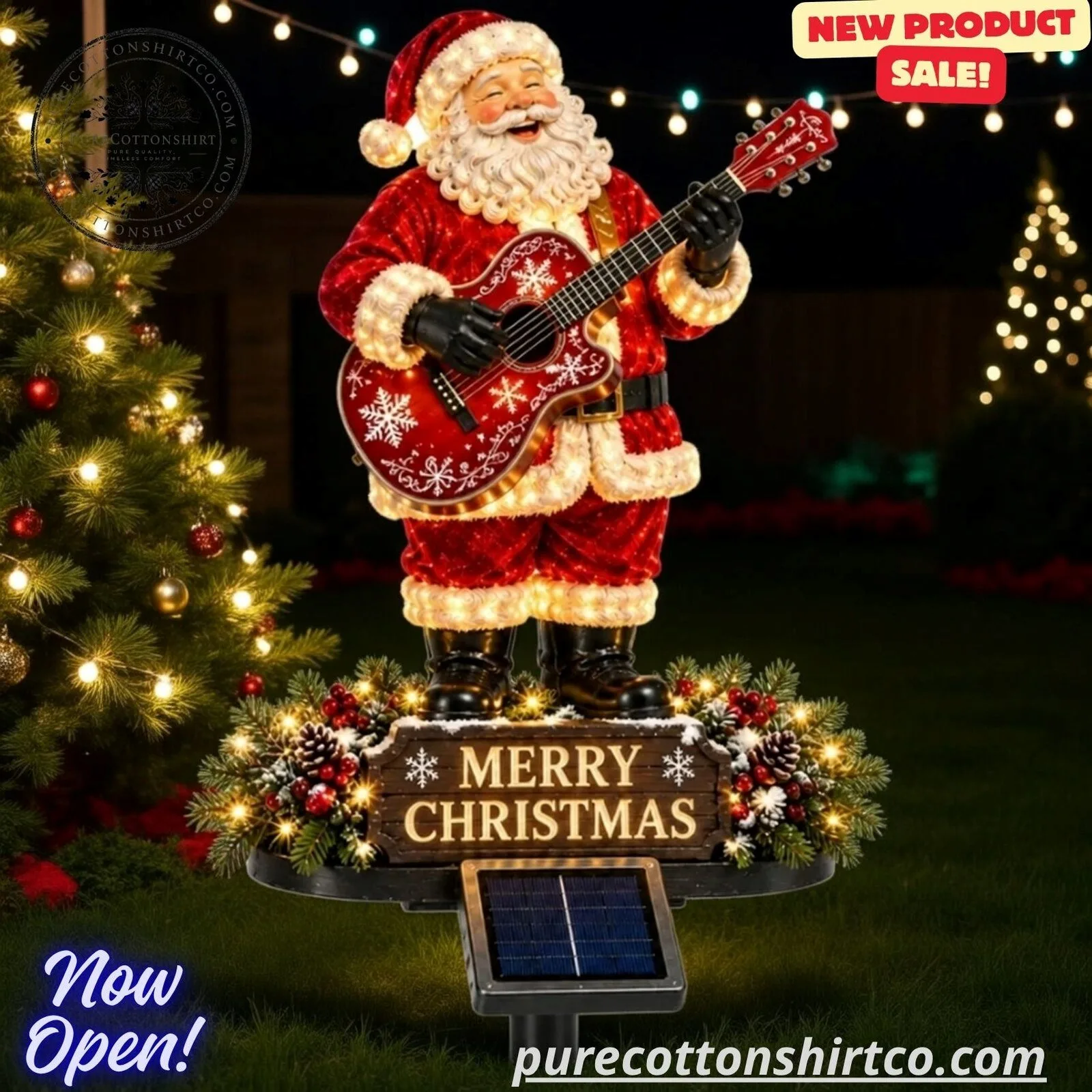 Solar Powered Playing Guitar Santa Claus Statue Light – Christmas Garden Stake Decor 4 Solar Powered Playing Guitar Santa Claus Statue Light – Christmas Garden Stake Decor