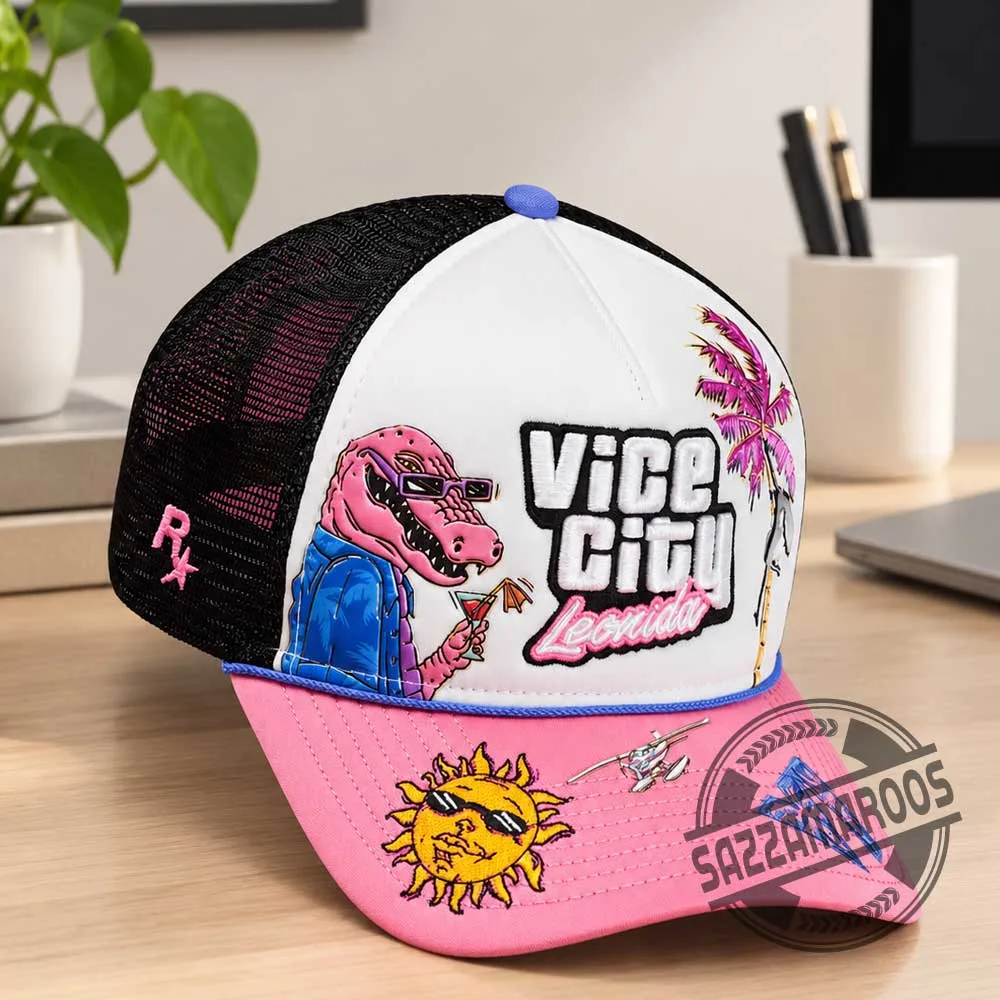 Vice City Leonida Trucker Hat Pink Alligator Hat (1) Vice City Leonida Trucker Hat Pink Alligator Hat