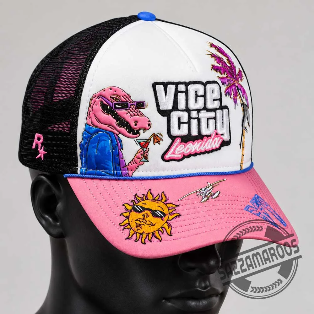 Vice City Leonida Trucker Hat Pink Alligator Hat (2) Vice City Leonida Trucker Hat Pink Alligator Hat – image 3 of 3