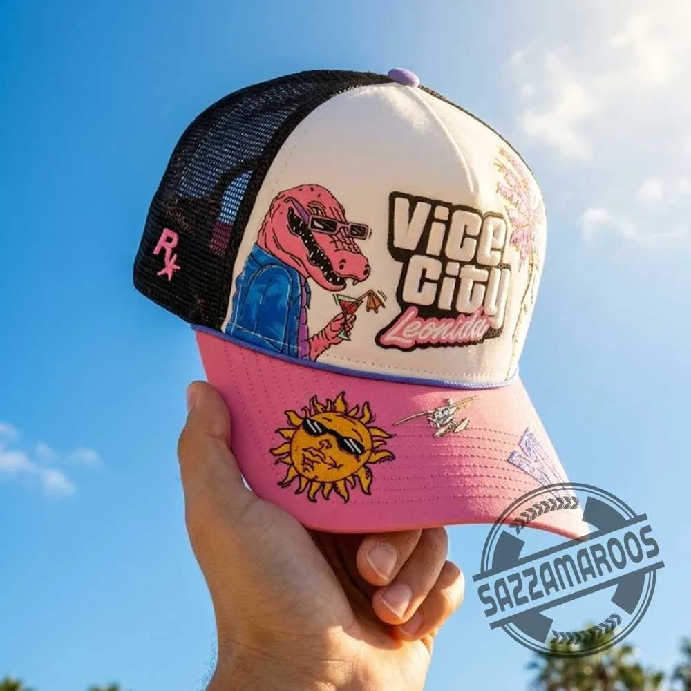 Vice City Leonida Trucker Hat Pink Alligator Hat (3) Vice City Leonida Trucker Hat Pink Alligator Hat – image 2 of 3