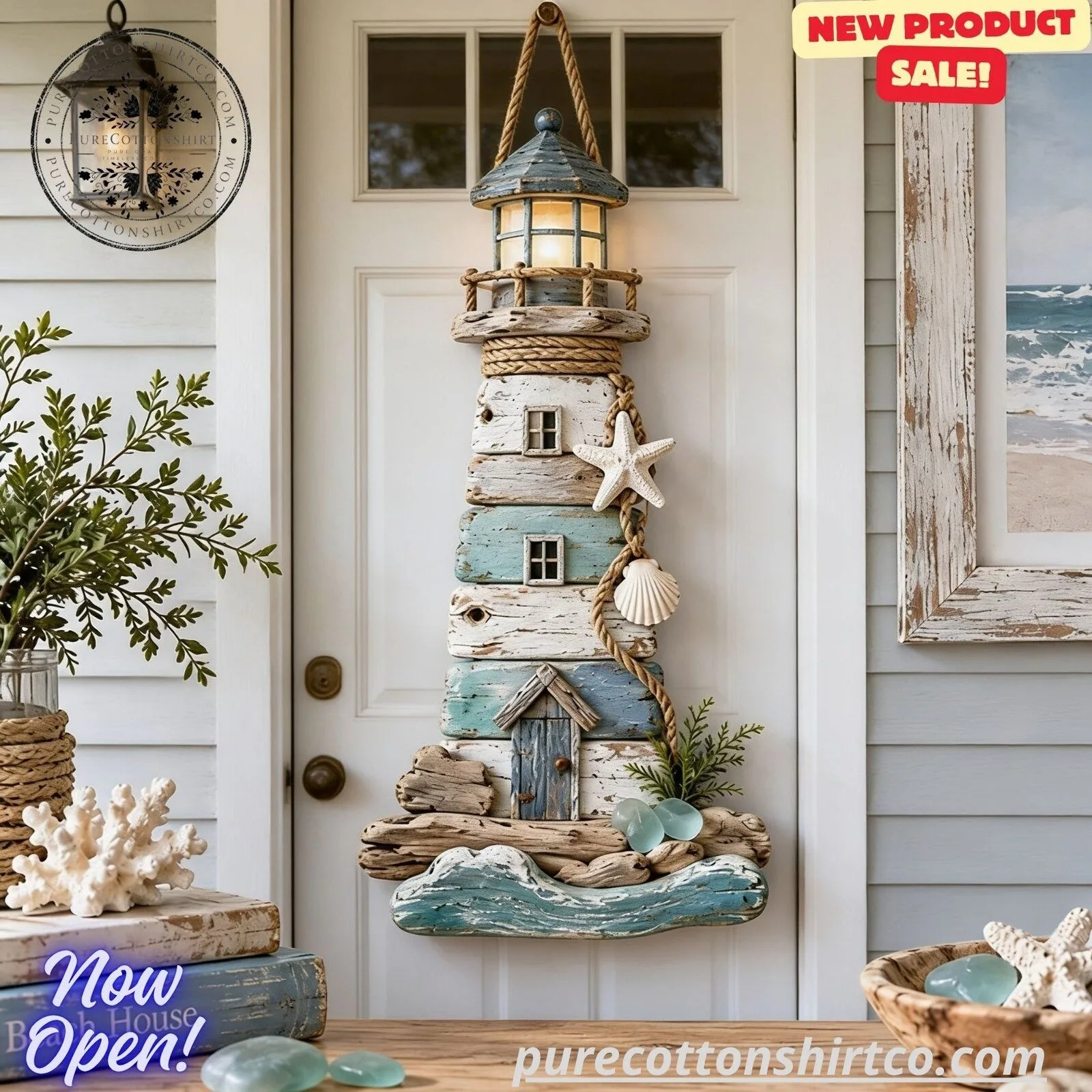 Lighted Wooden Lighthouse Wall Hanging Sign – Coastal Nautical Porch Decor 6 Lighted Wooden Lighthouse Wall Hanging Sign – Coastal Nautical Porch Decor