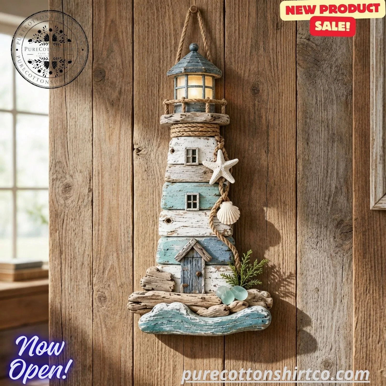 Lighted Wooden Lighthouse Wall Hanging Sign – Coastal Nautical Porch Decor 8 Lighted Wooden Lighthouse Wall Hanging Sign – Coastal Nautical Porch Decor