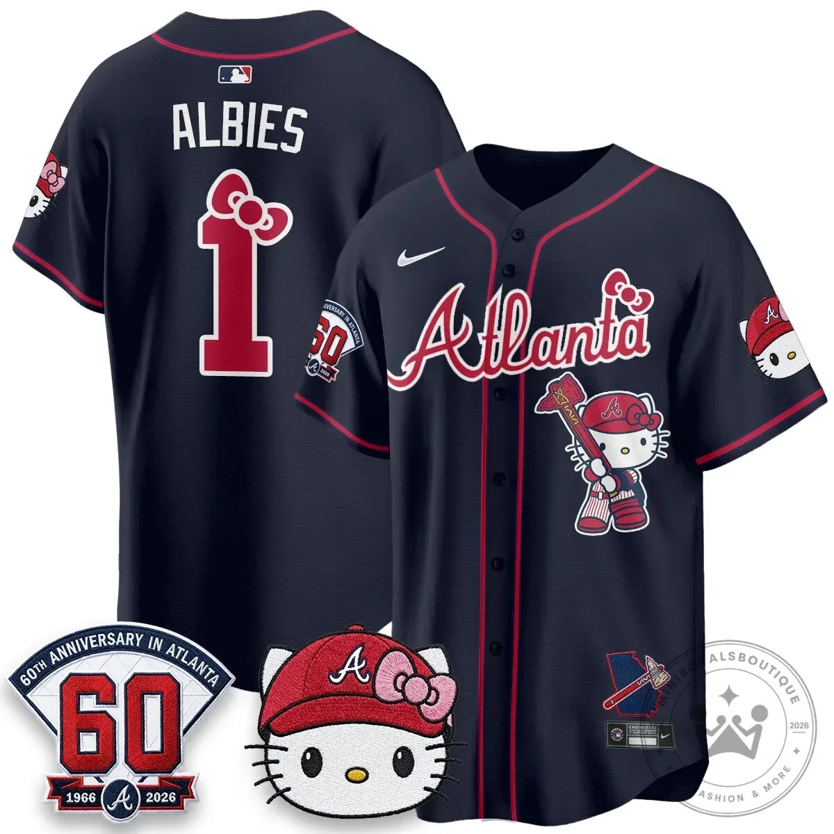 Atlanta Braves Ozzie Albies Hello Kitty 60th Anniversary Baseball Jersey